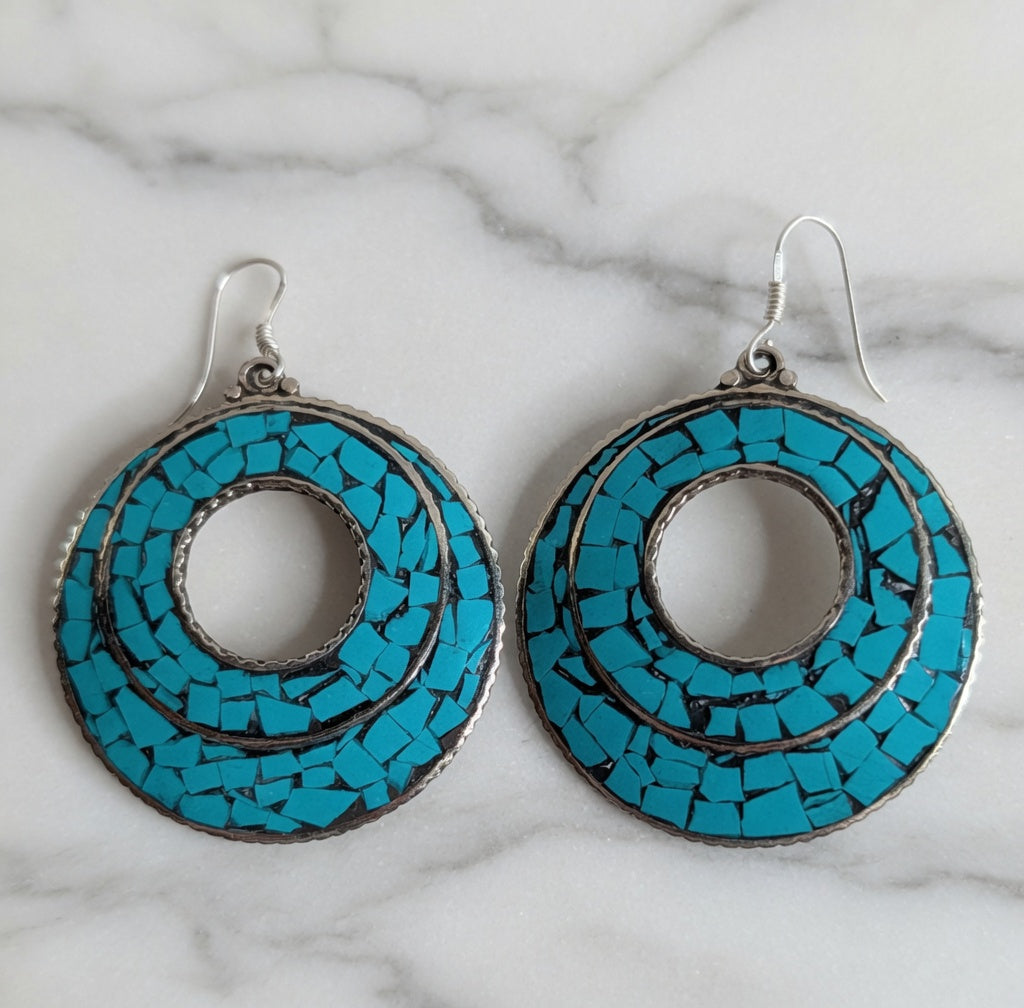 Mosaic Turquoise Disk Shaped Earrings