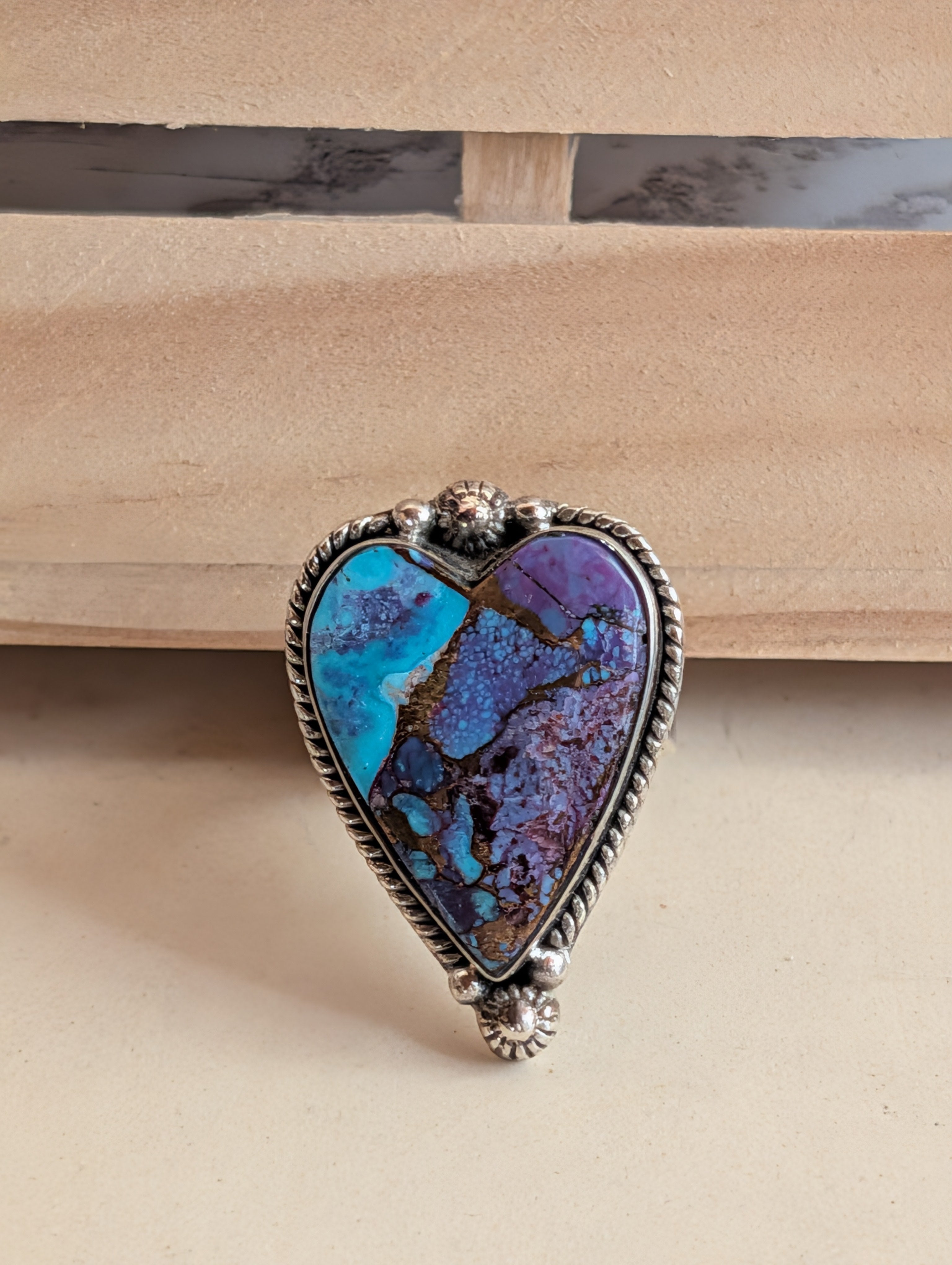 Purple Mojave Heart Shaped Sterling Silver Adjustable Ring