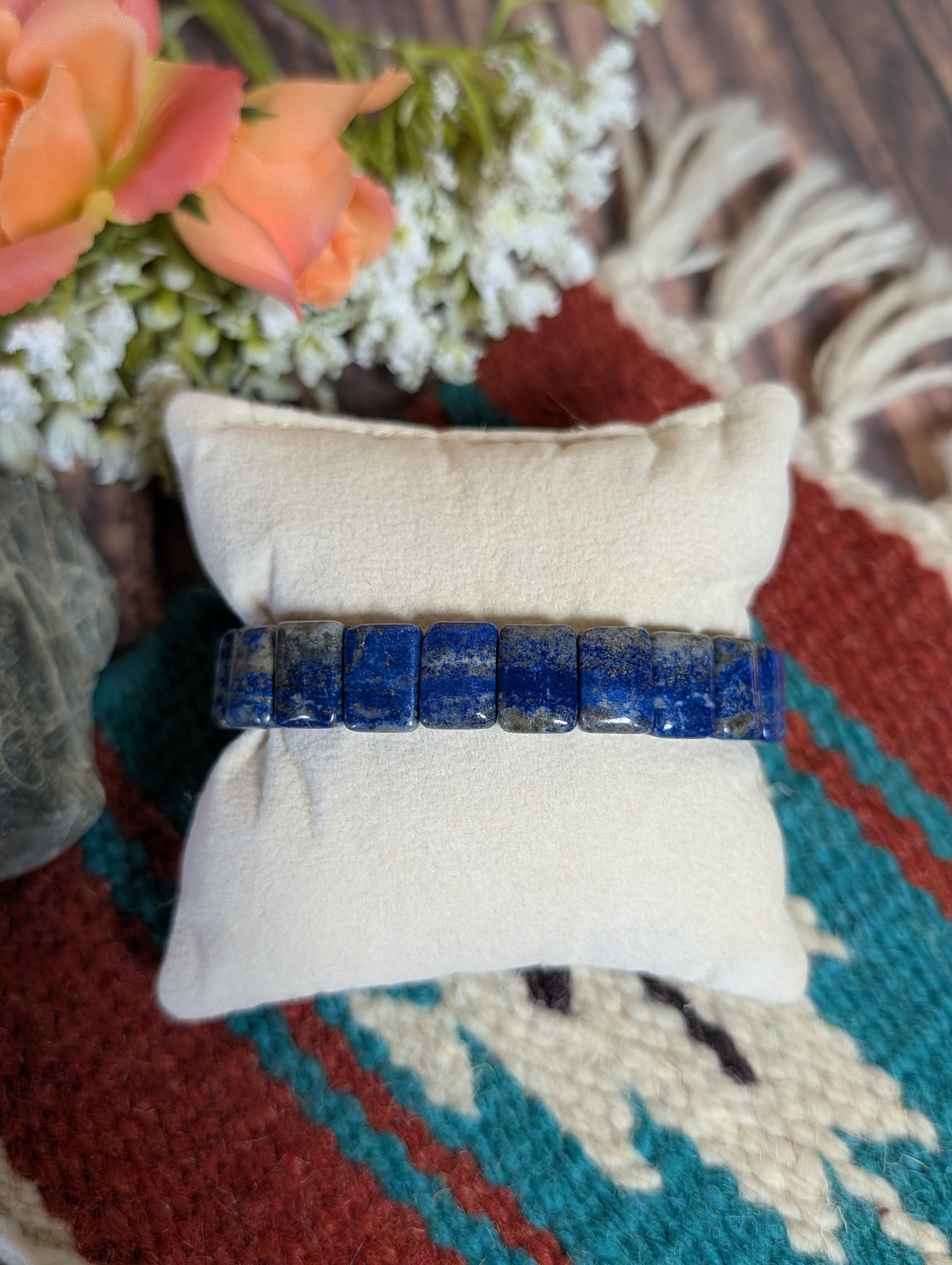 Lapis Rectangular Flat Elastic Stretch Bracelet