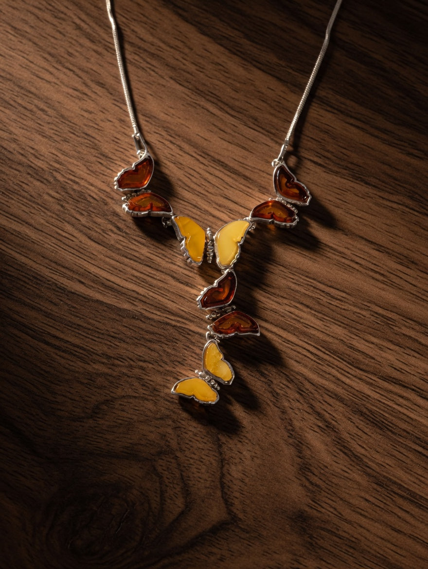 Amber Handmade Sterling Silver Butterfly Drop Necklace
