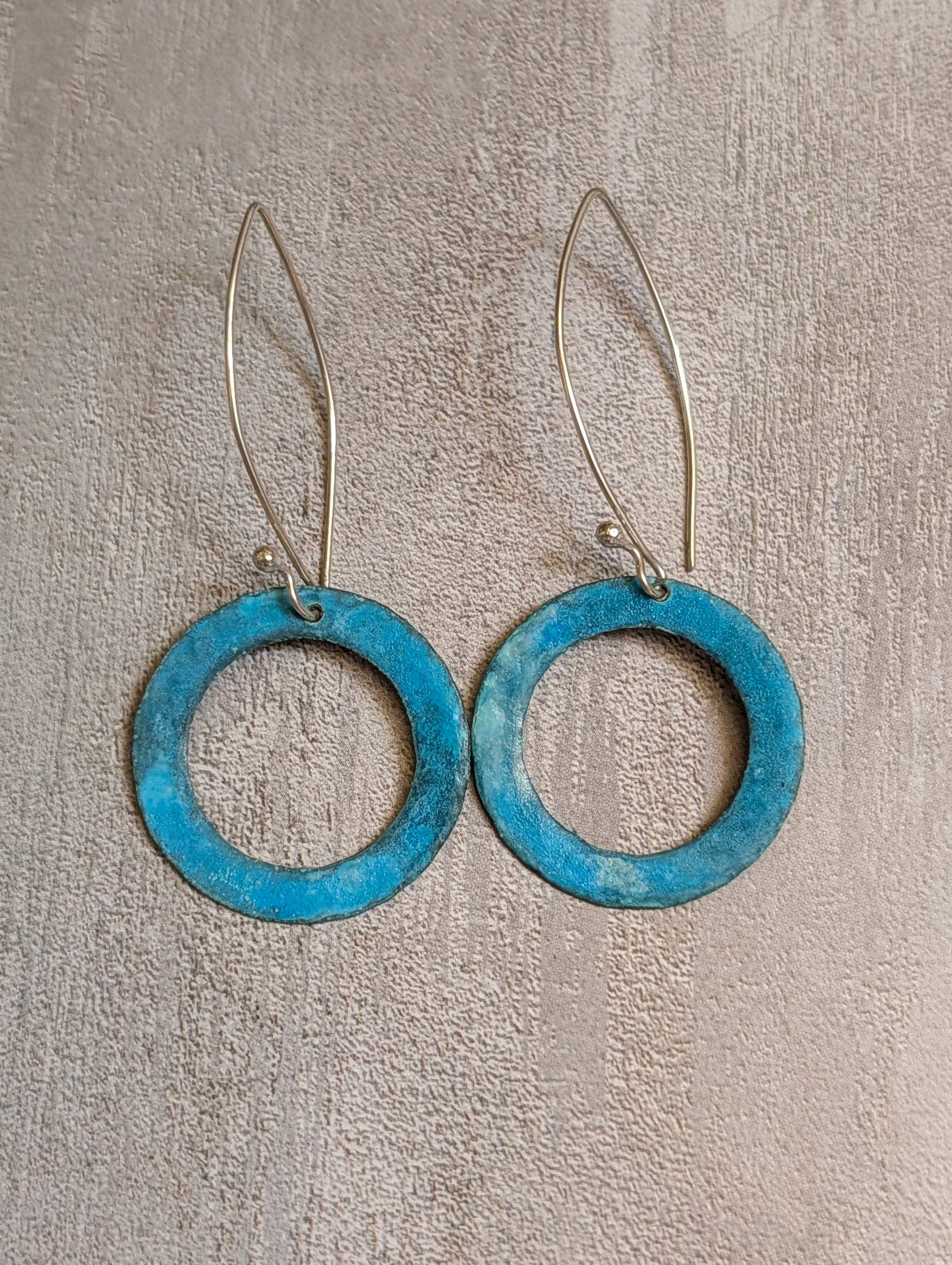 Seascape Turquoise & Sterling Silver Oxidized Lacquer Copper Earrings
