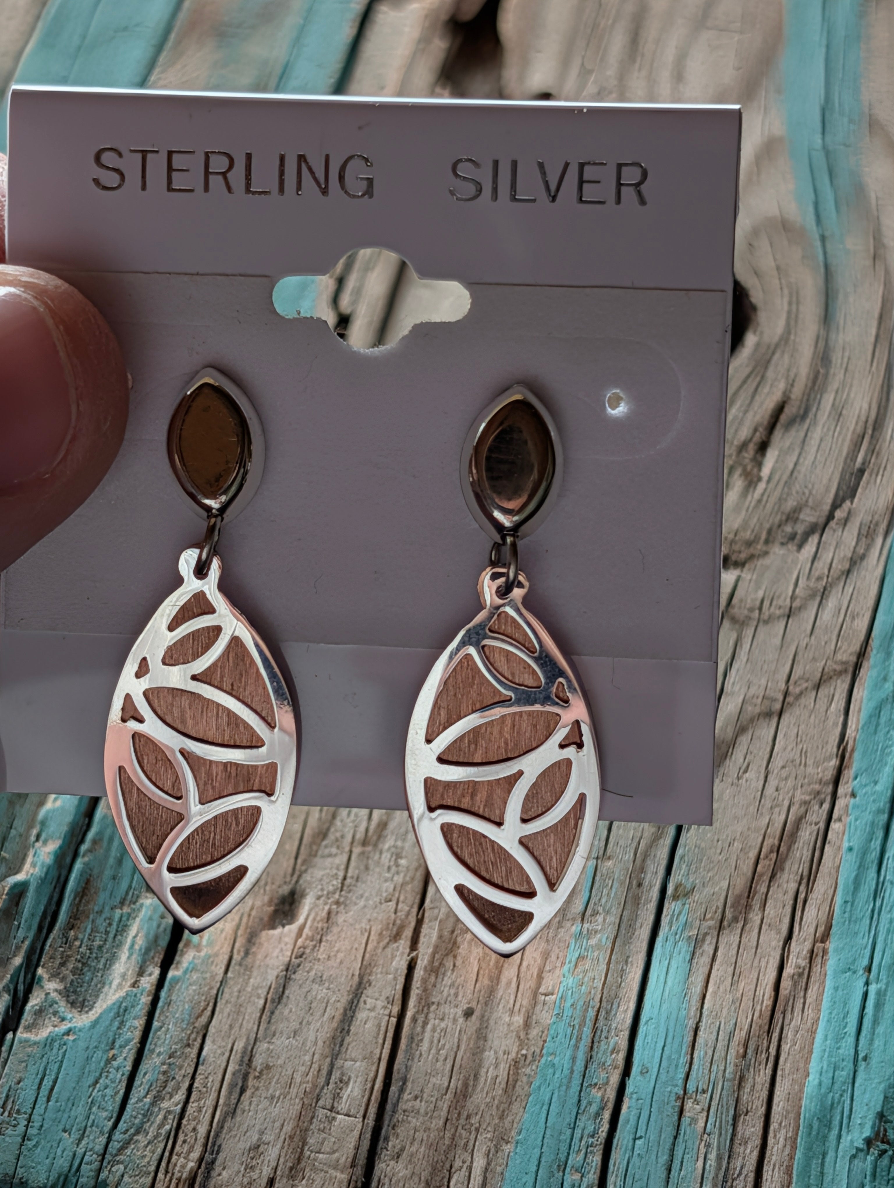 Sterling Silver & Copper Small Butterfly Wing Eliptical Dangle Stud Earrings