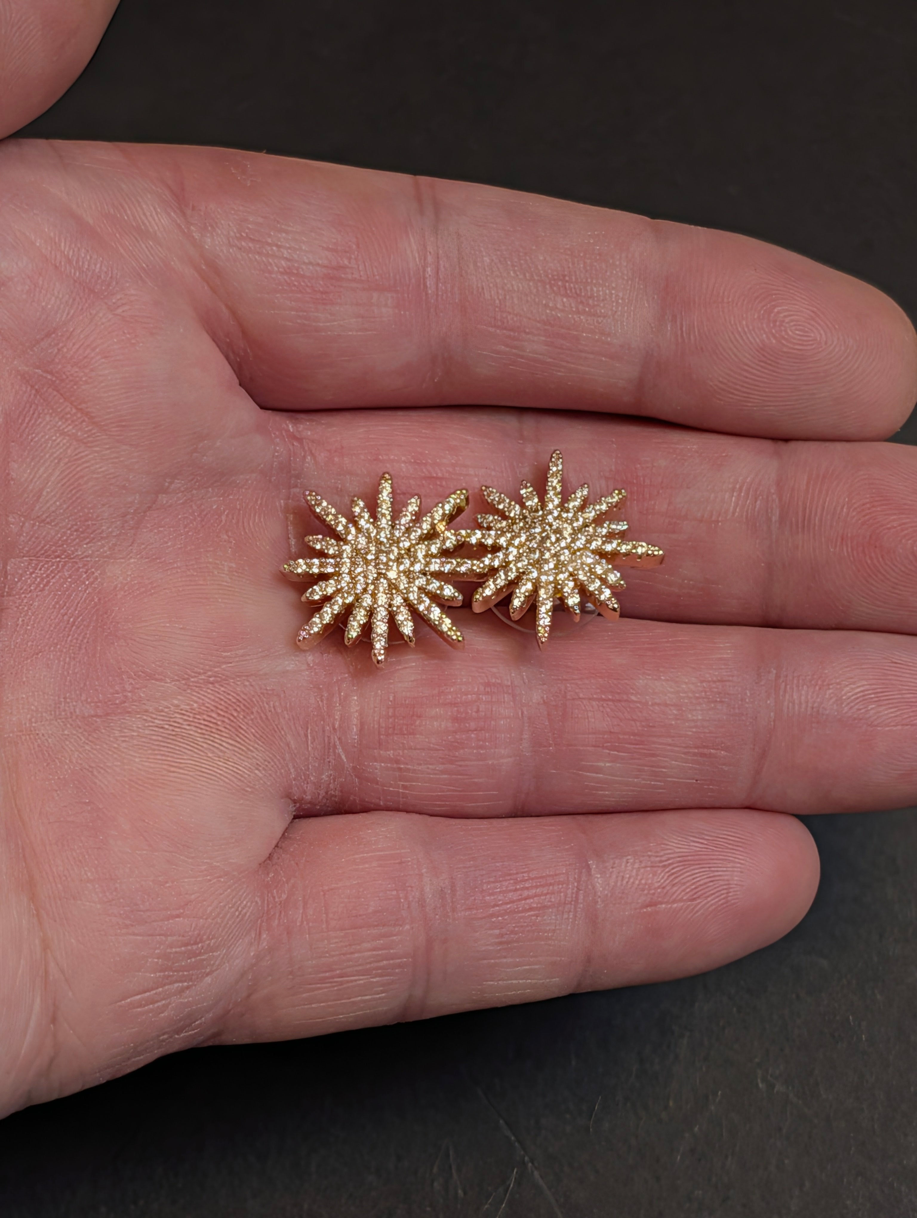 14k Gold Round CZ Star Earrings