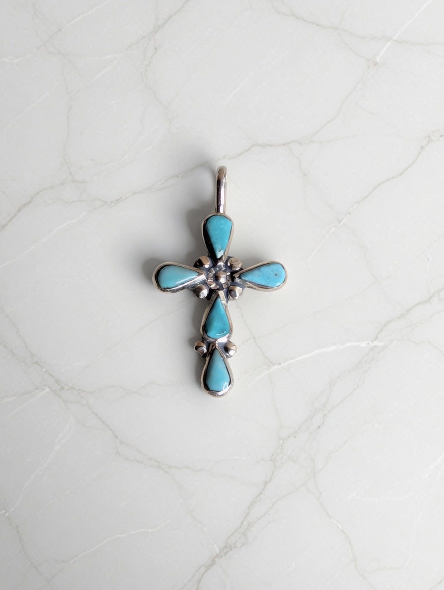 Handcrafted Kingman Turquoise Sterling Silver Cross Pendant