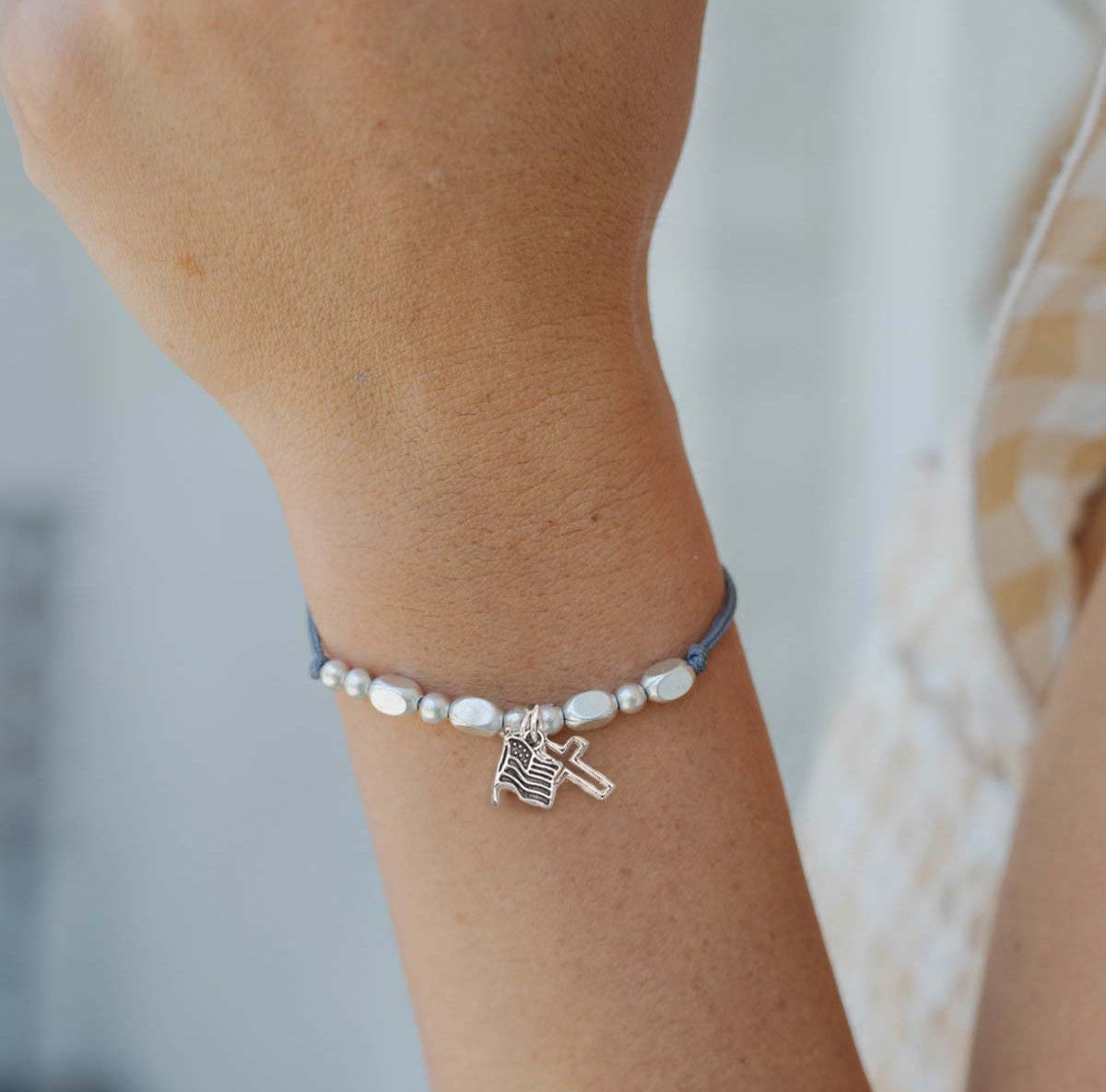 God Bless America Cross Bracelet (Gray)