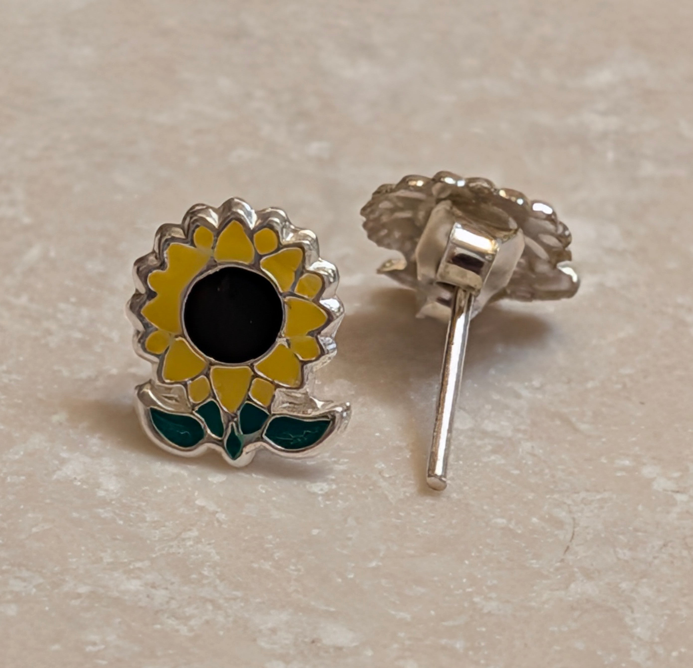 Sunflower Sterling Silver Stud Earrings