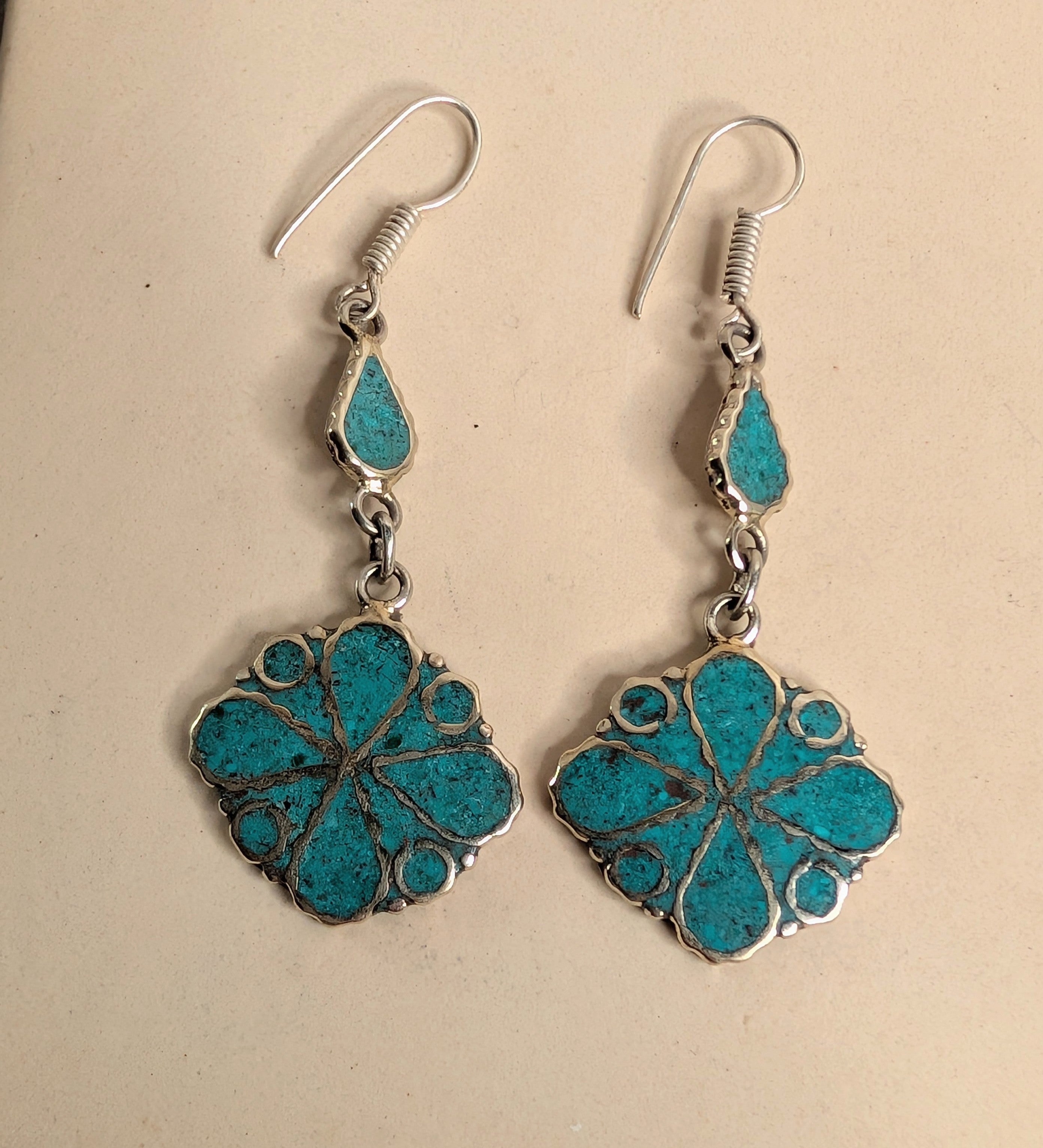 Turquoise & Silver Southwestern Dangle Earrings