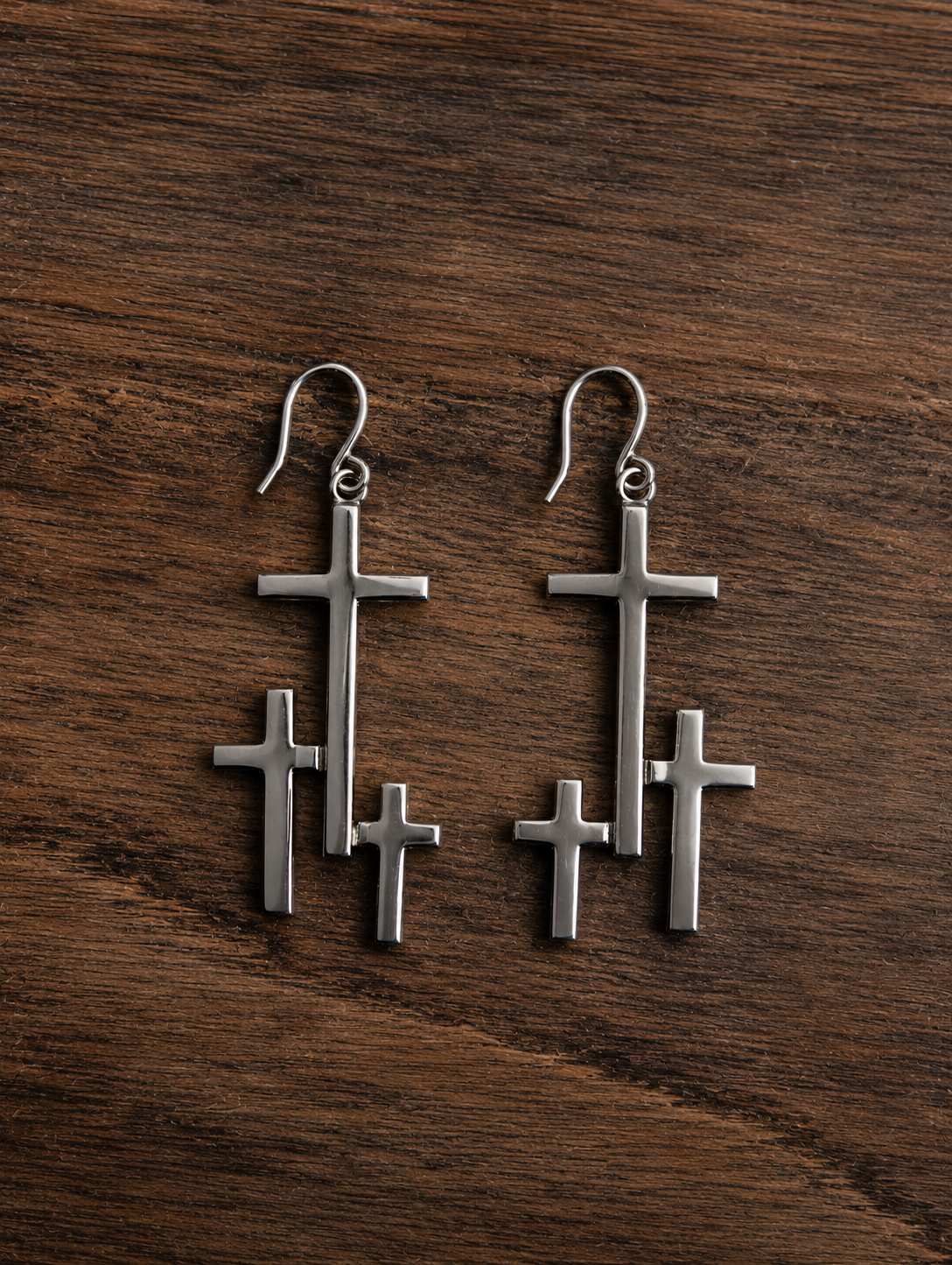 Handcrafted Sterling Silver Three Unified Cross Shaped Earrings