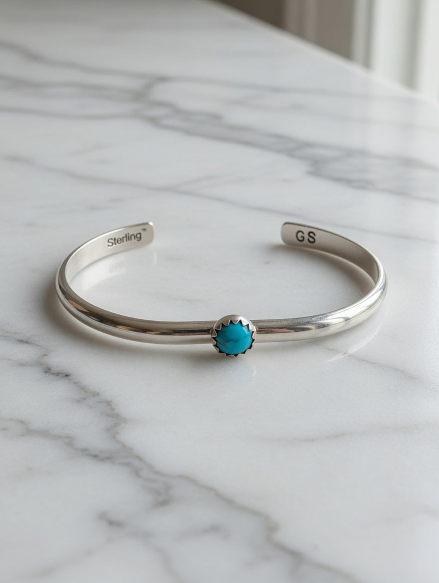 Handcrafted Sterling Silver Turquoise Kid's Cuff Bracelet