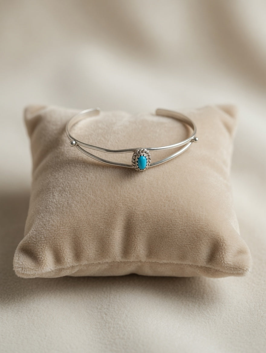 Handcrafted Sterling Silver Turquoise Kid's Cuff Bracelet
