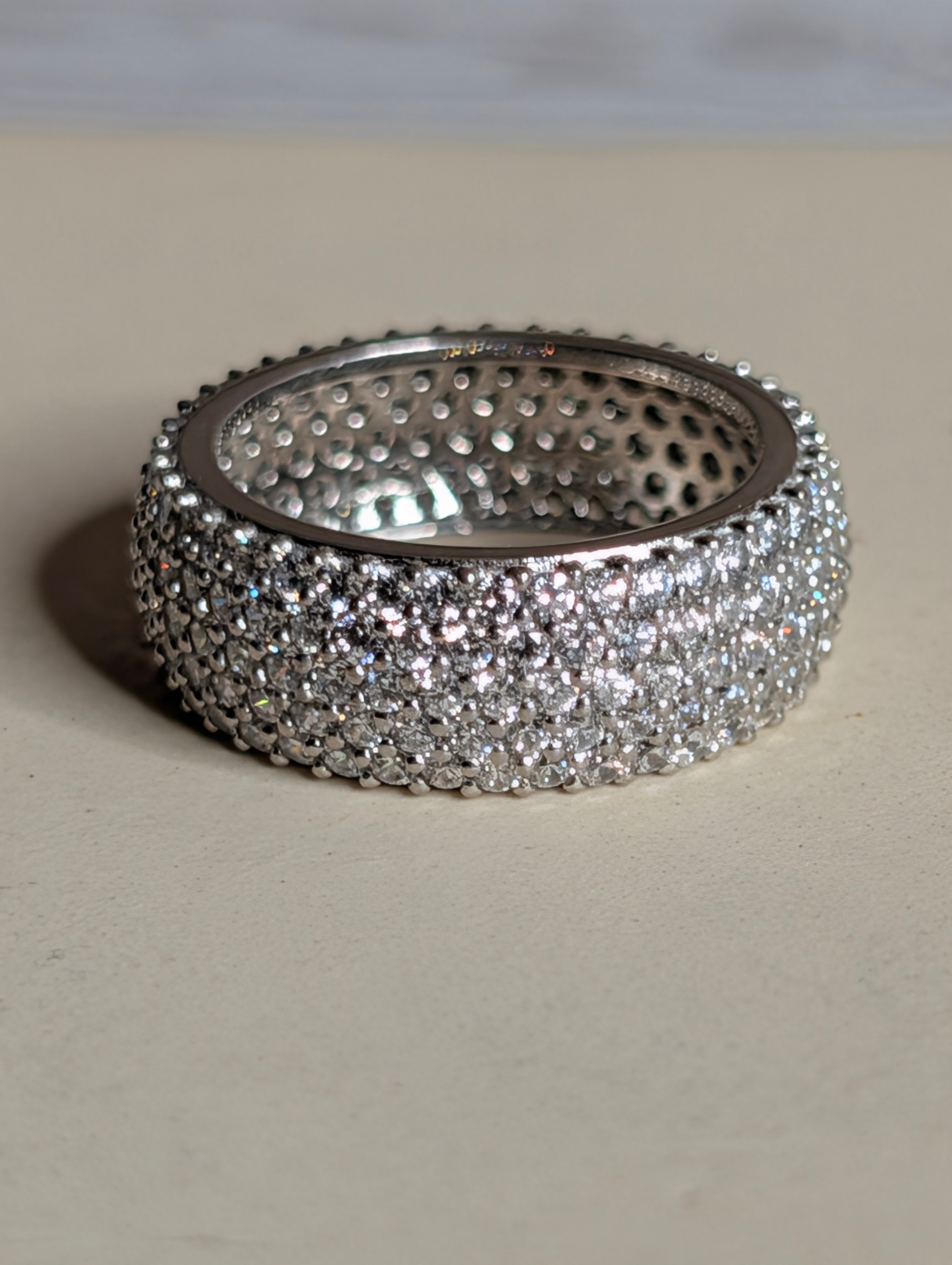 Sterling Silver CZ Fully Paved Stone Inlay Wide Band Ring Size 6