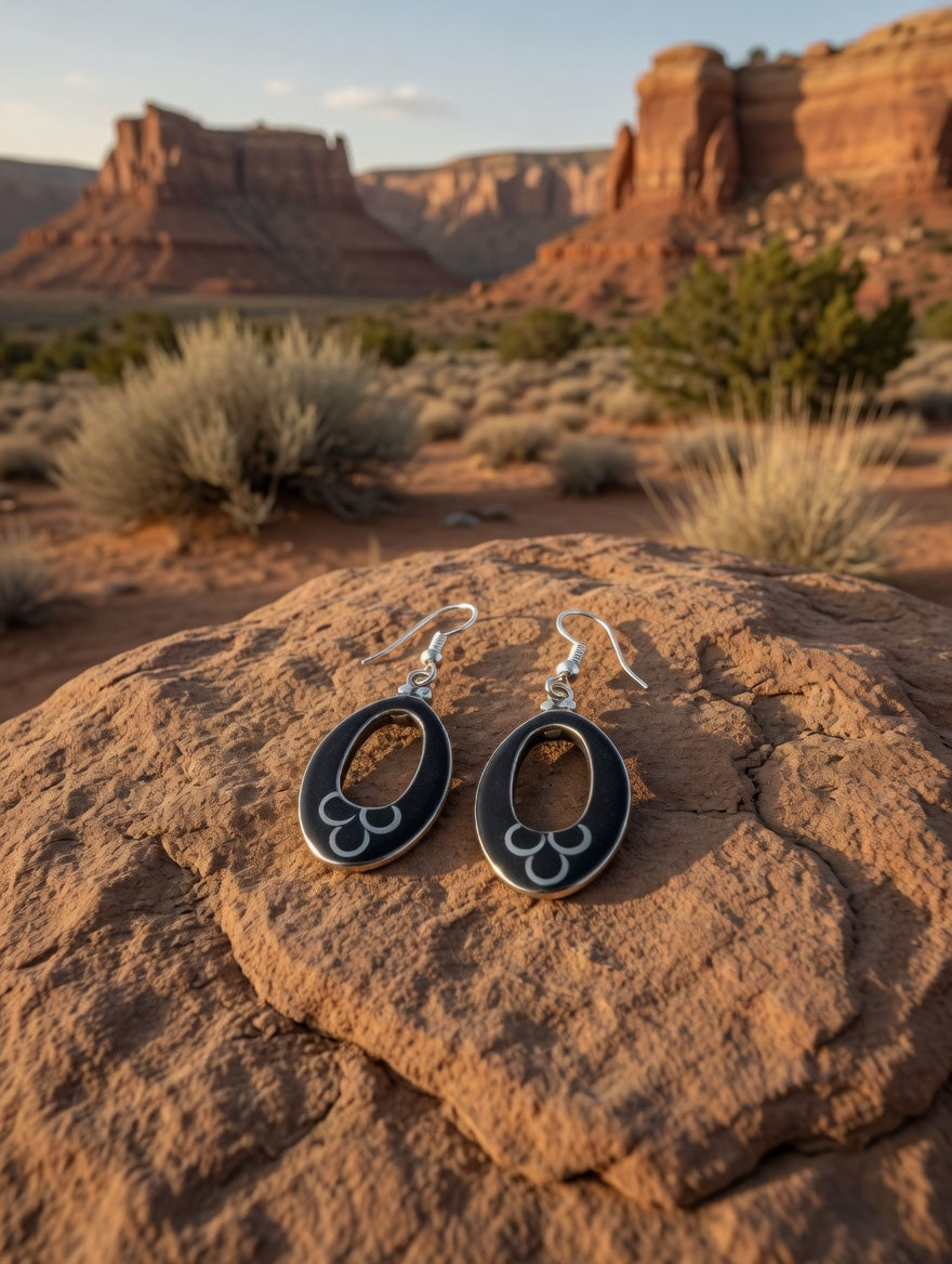 Southwestern Black Onyx Oval Dangle Earrings