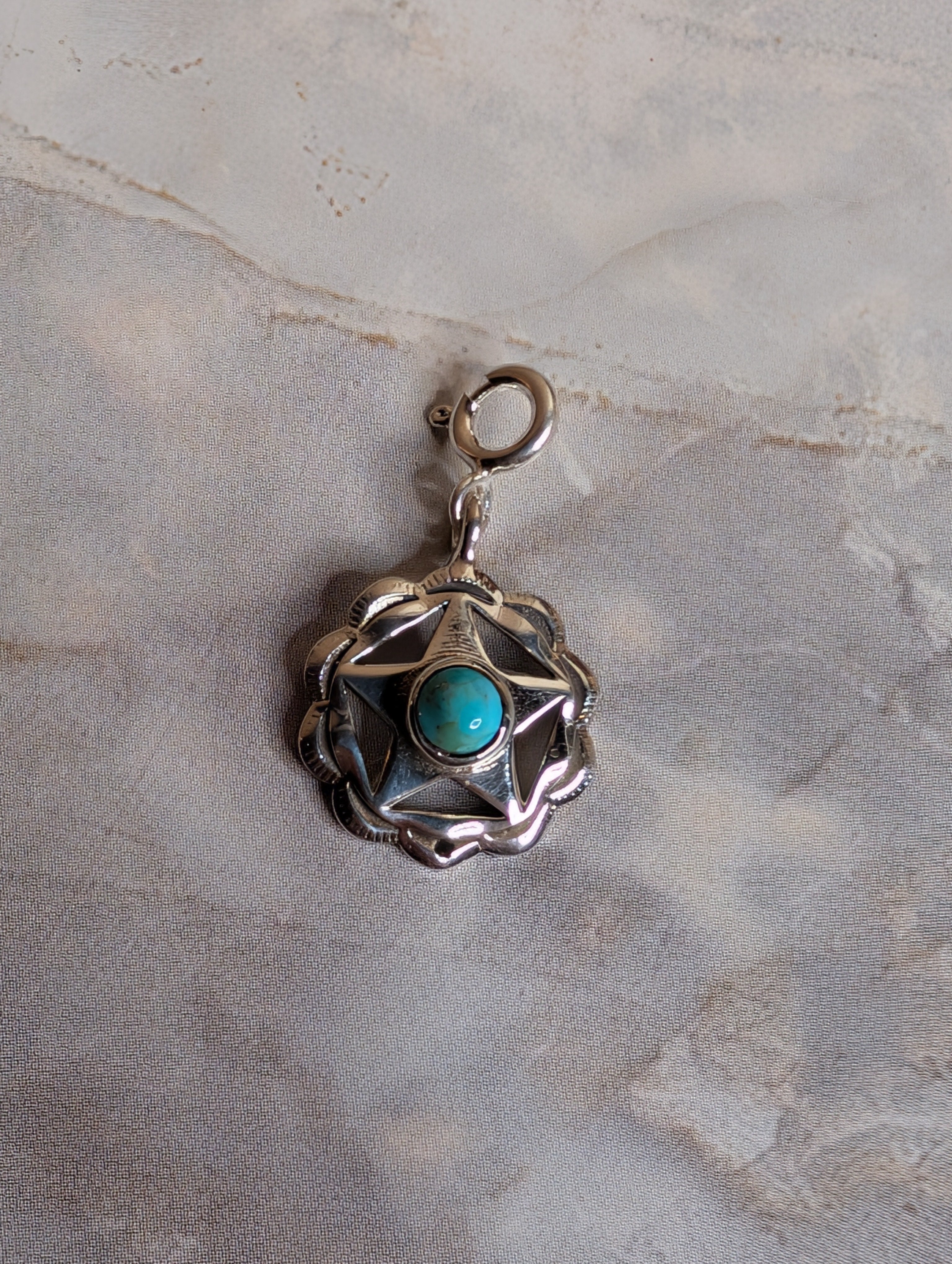Sterling Silver Southwestern Style Star Charm With Turquoise