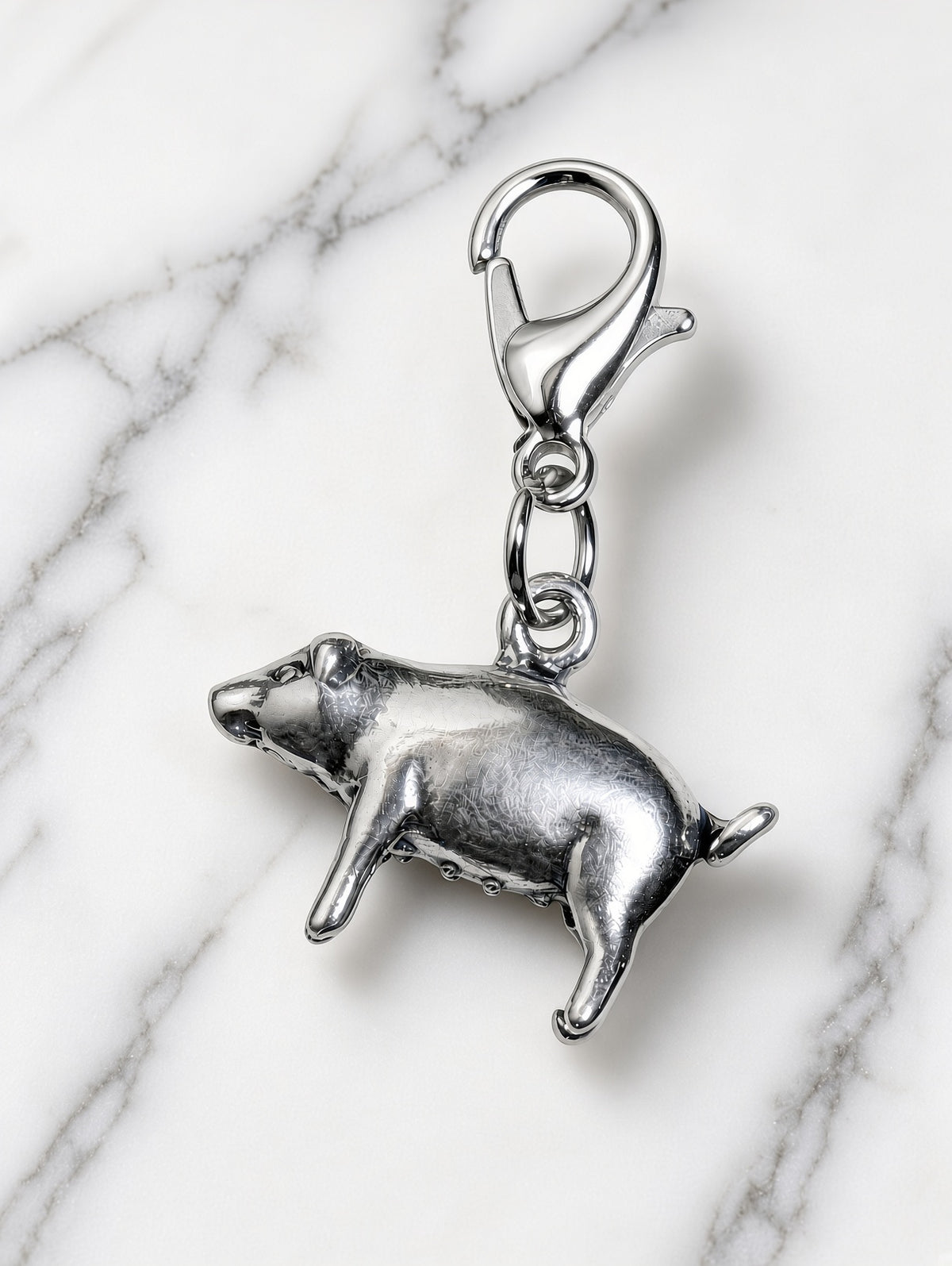 Handcrafted Pig Charm Sterling Silver