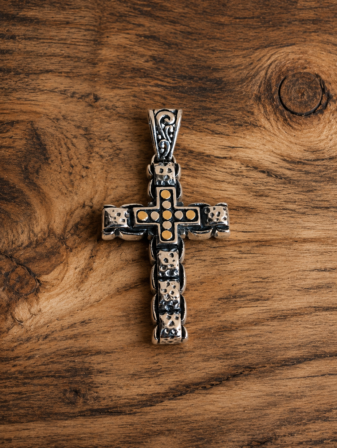 Handcrafted Sterling Silver Cross Pendant With 18k Gold Accents