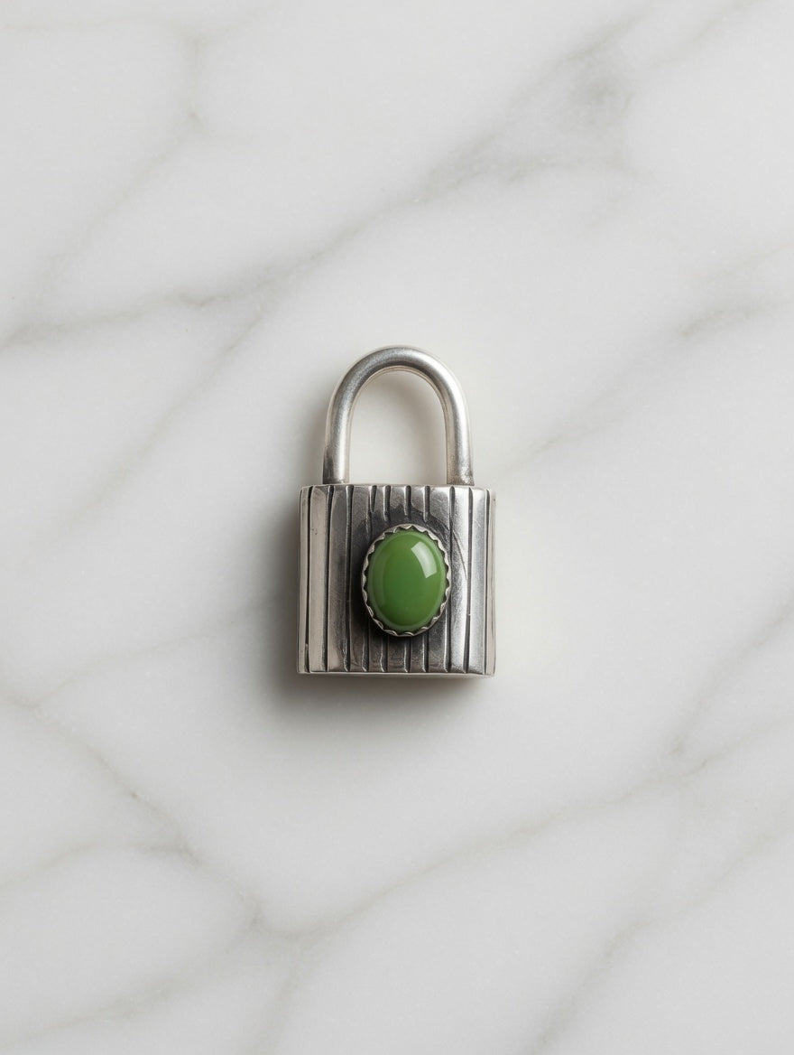 Sterling Silver Padlock Pendant with Sonoran Mountain Stone Accent