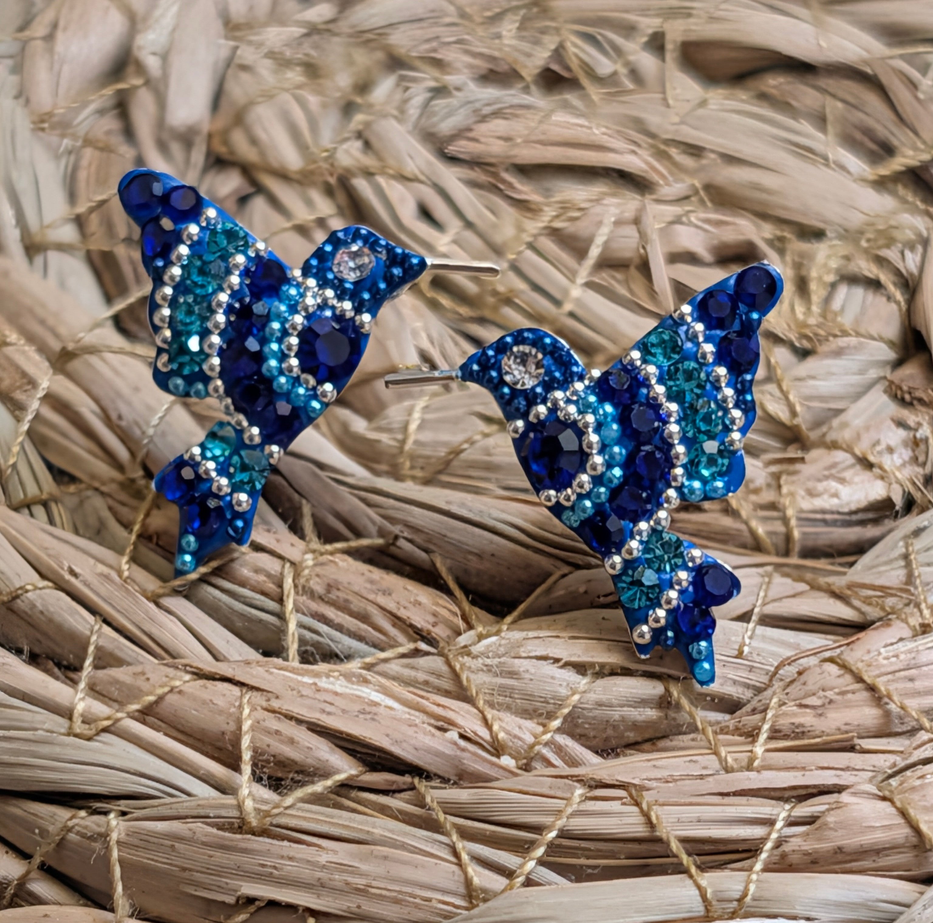 Hummingbird Blue Sterling Silver Stud Earrings