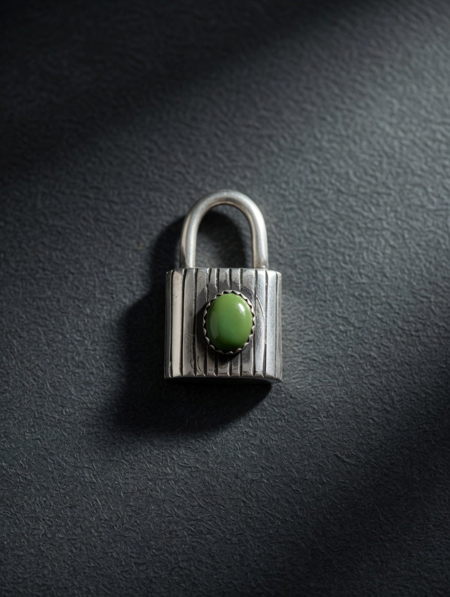 Sterling Silver Padlock Pendant with Sonoran Mountain Stone Accent