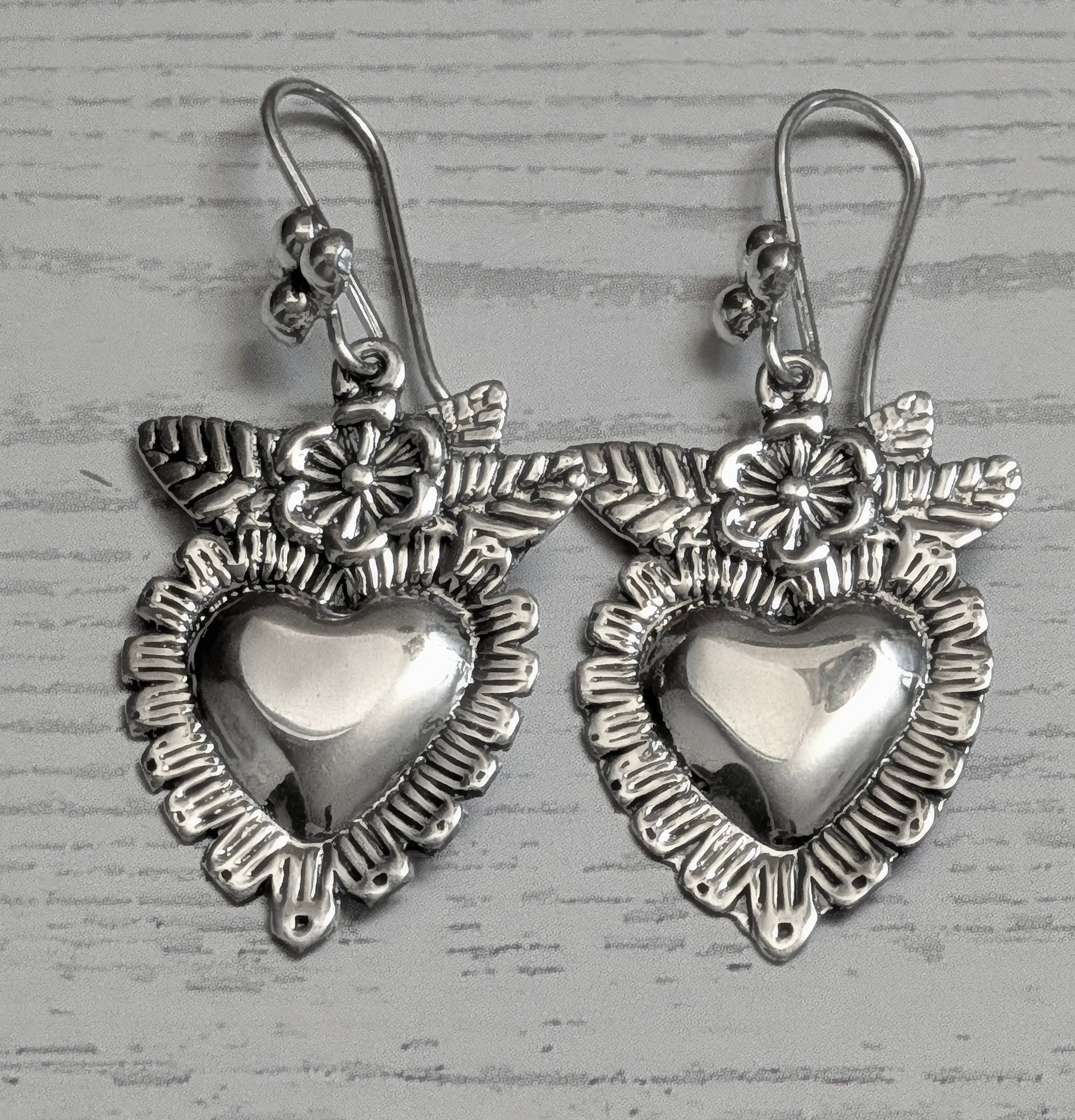 Sterling Silver Miracle Heart & Flower Hook Earrings