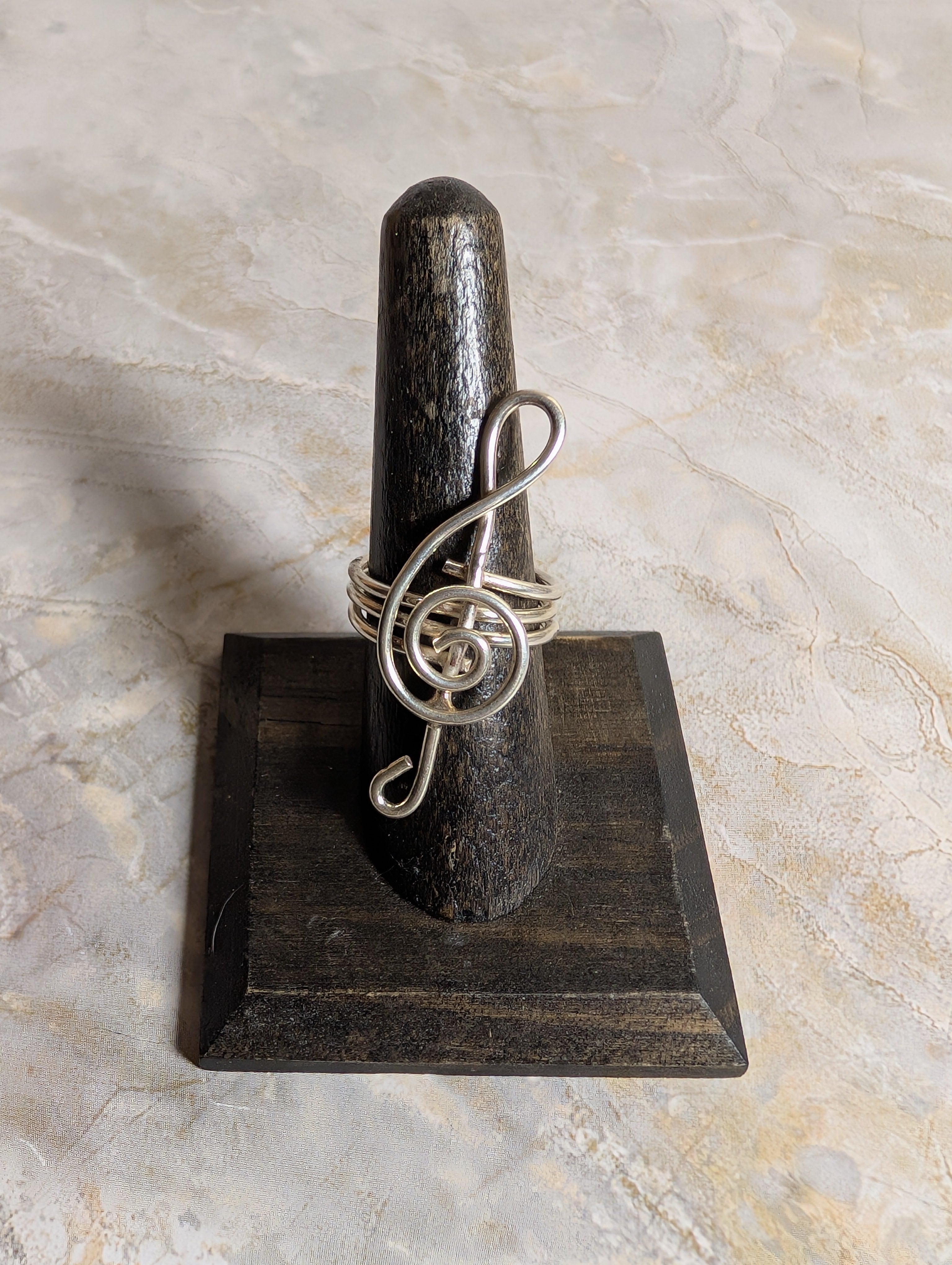 Sterling Silver Treble Clef Music Note Wire Wrapped Ring Size 8