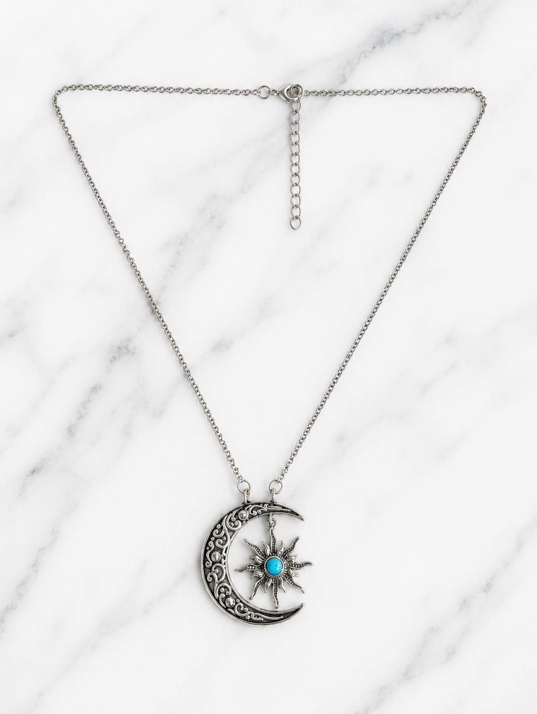 Kingman Turquoise Crescent Sterling Silver Moon and Star Necklace