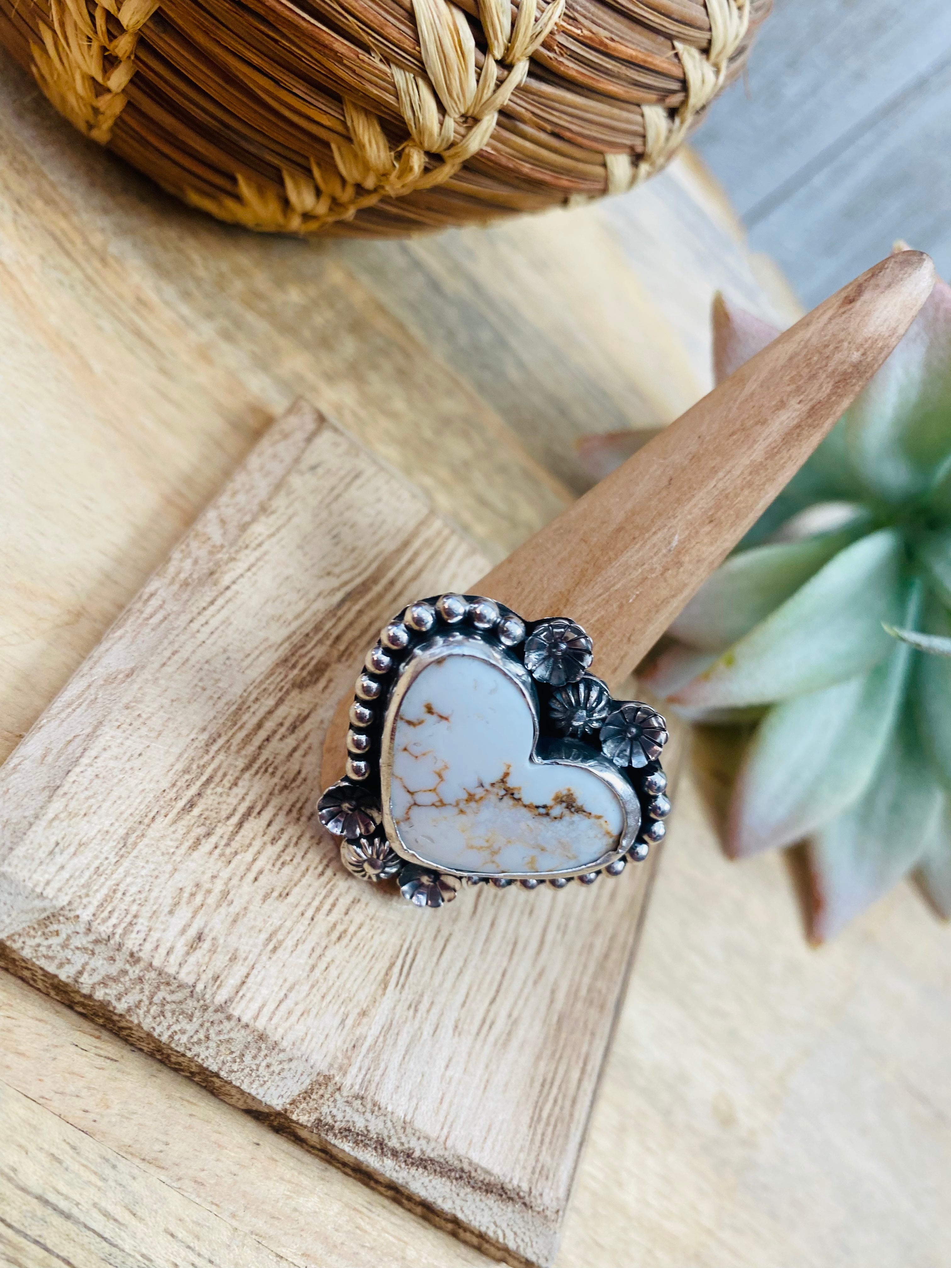 Handcrafted Sterling Silver & Wild Horse Heart Ring Size 11.5