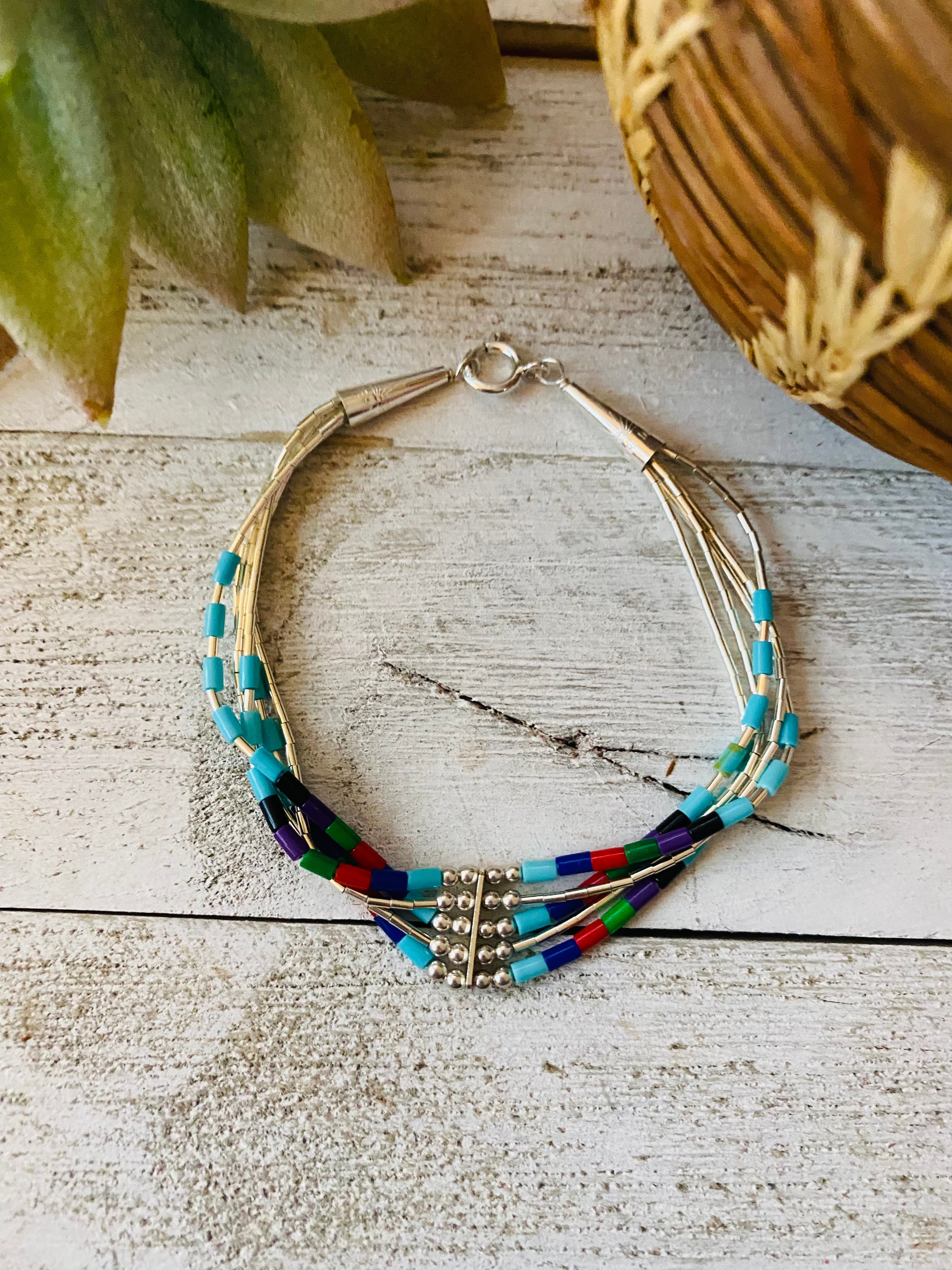 Handcrafted Multi Stone & Sterling Liquid Silver Beaded Bracelet