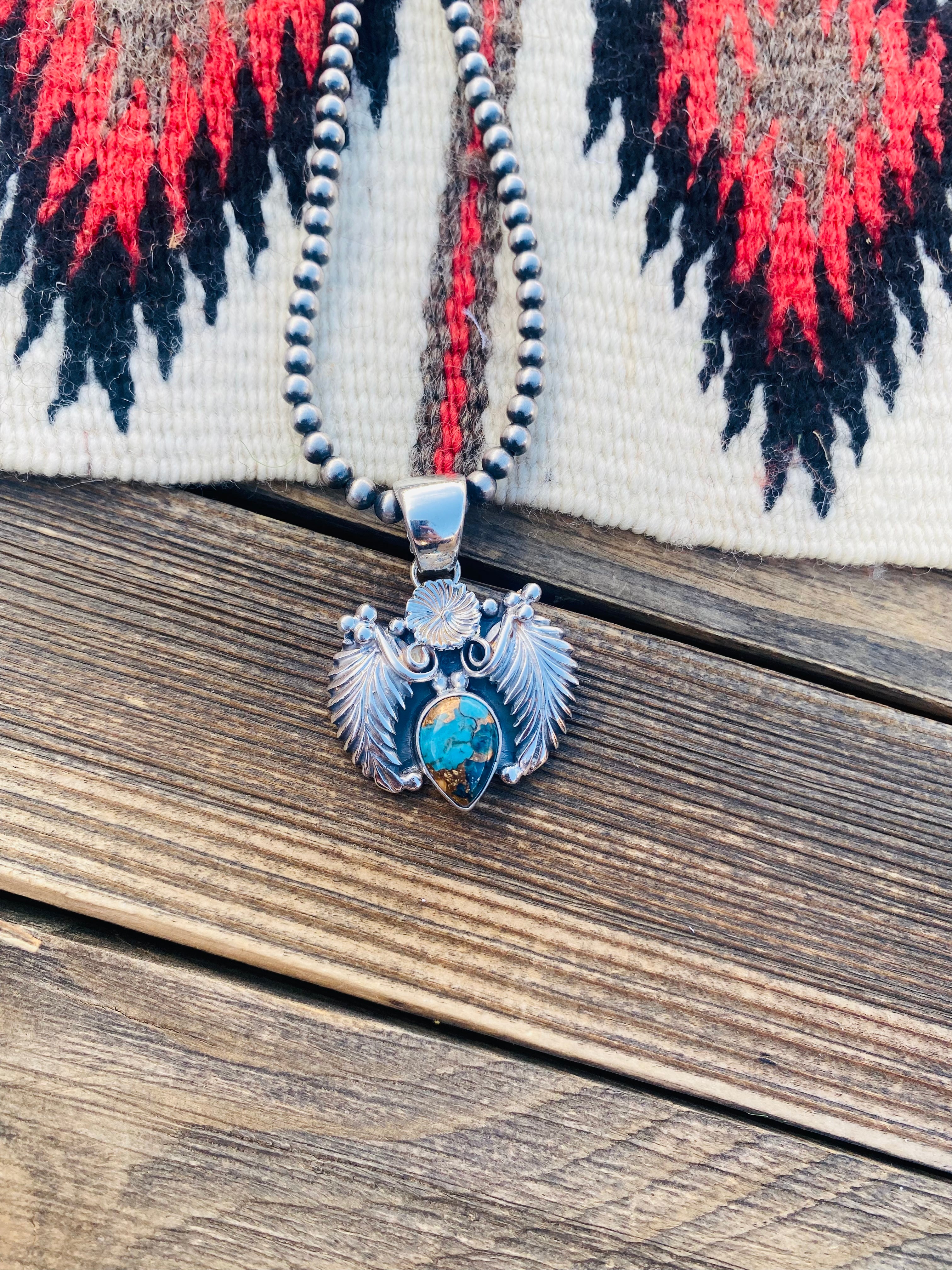 Handcrafted Sterling Silver & Turquoise Mohave Pendant Signed