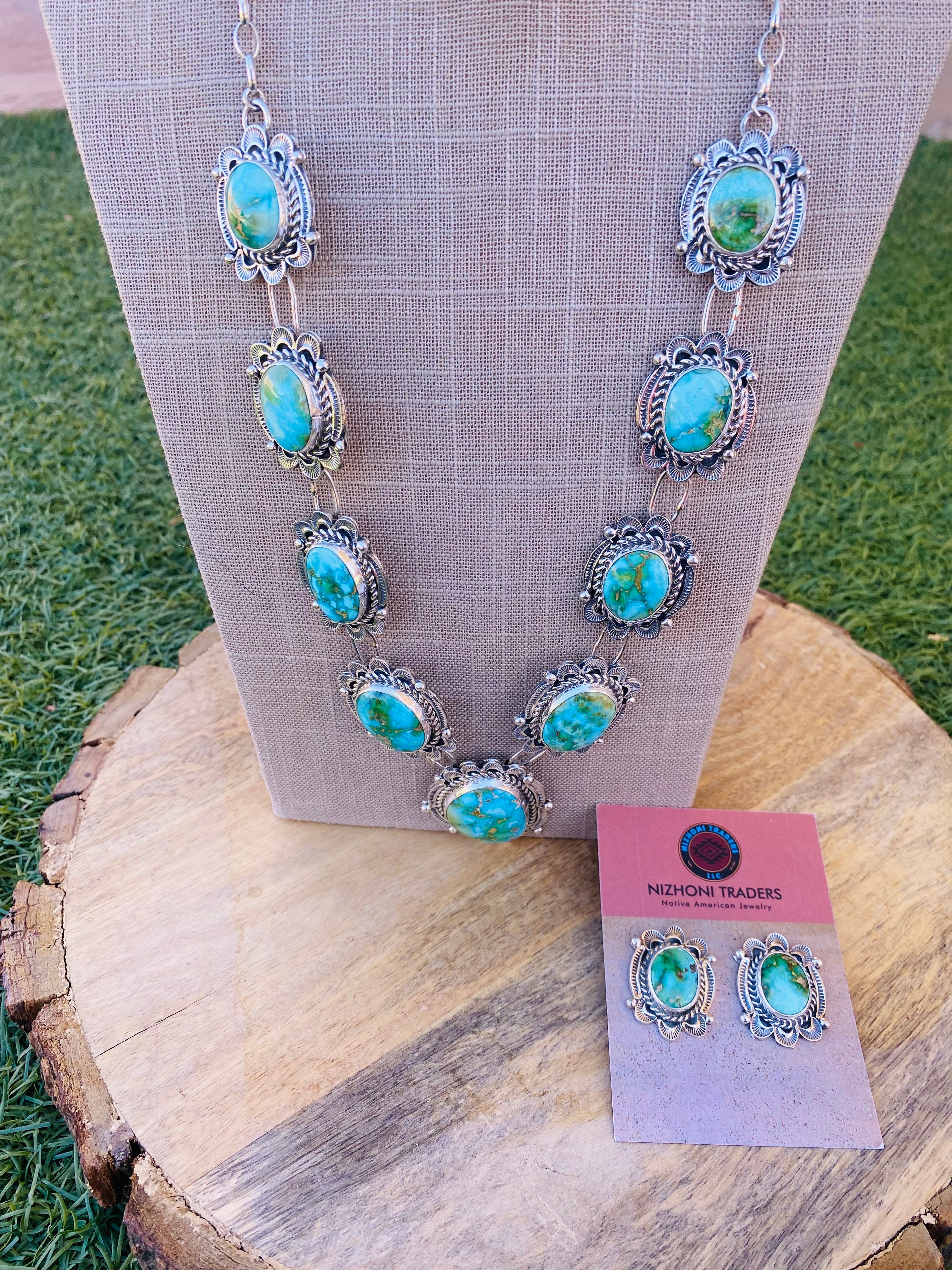 Handcrafted Sterling Silver & Sonoran Mountain Turquoise Necklace Set