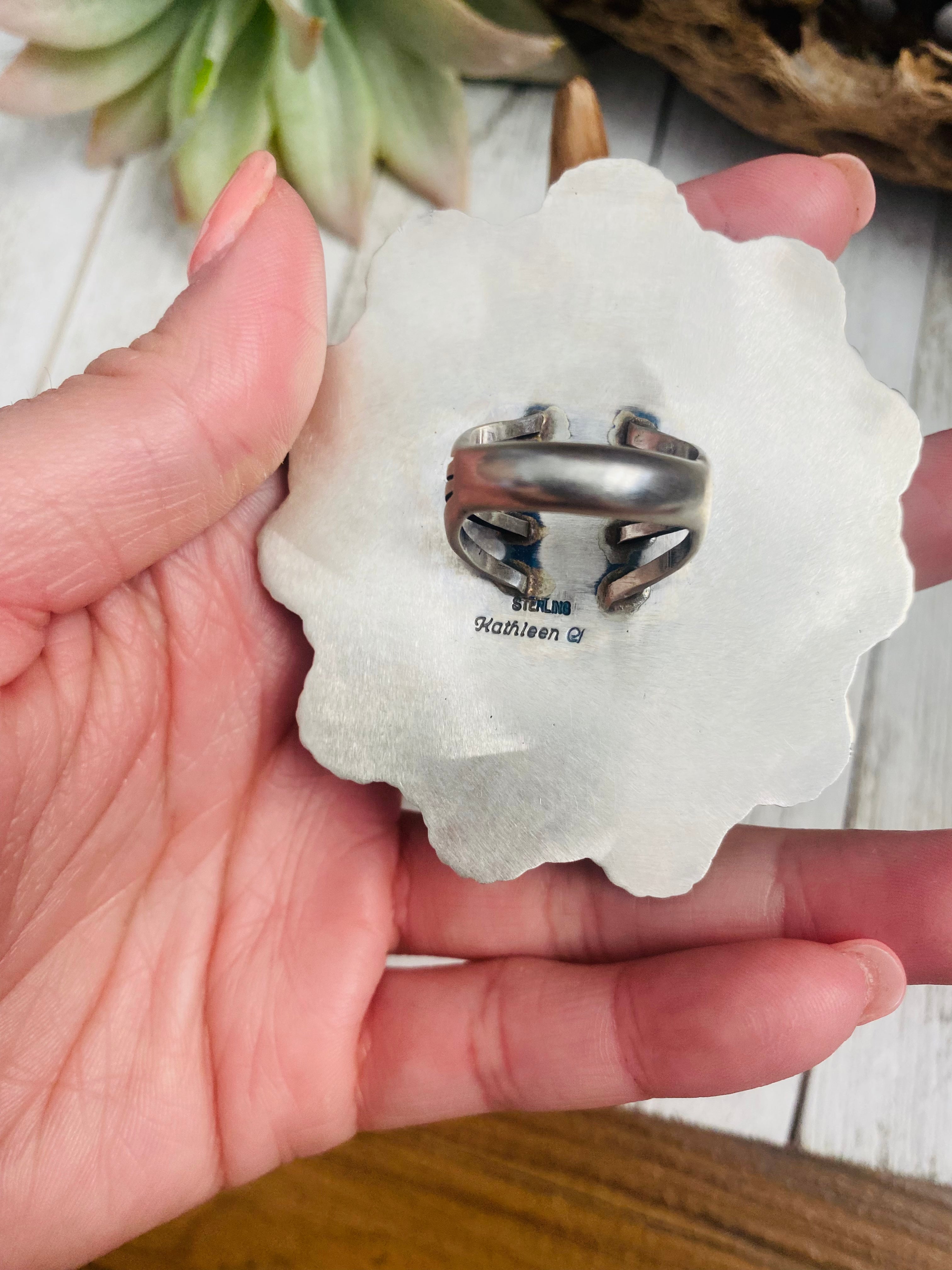 Handcrafted Kingman Web Turquoise & Sterling Silver Ring Size 7.5 By Kathleen Chavez