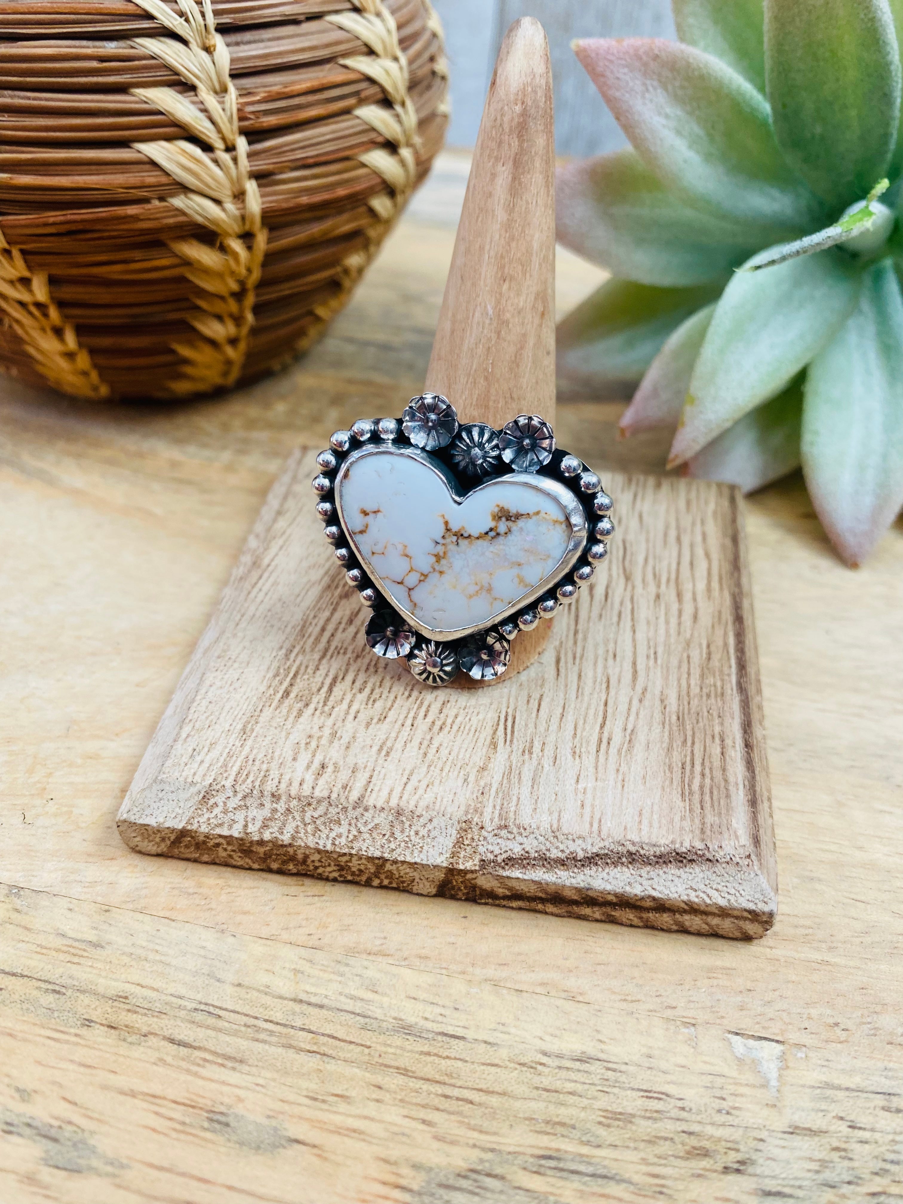 Handcrafted Sterling Silver & Wild Horse Heart Ring Size 11.5