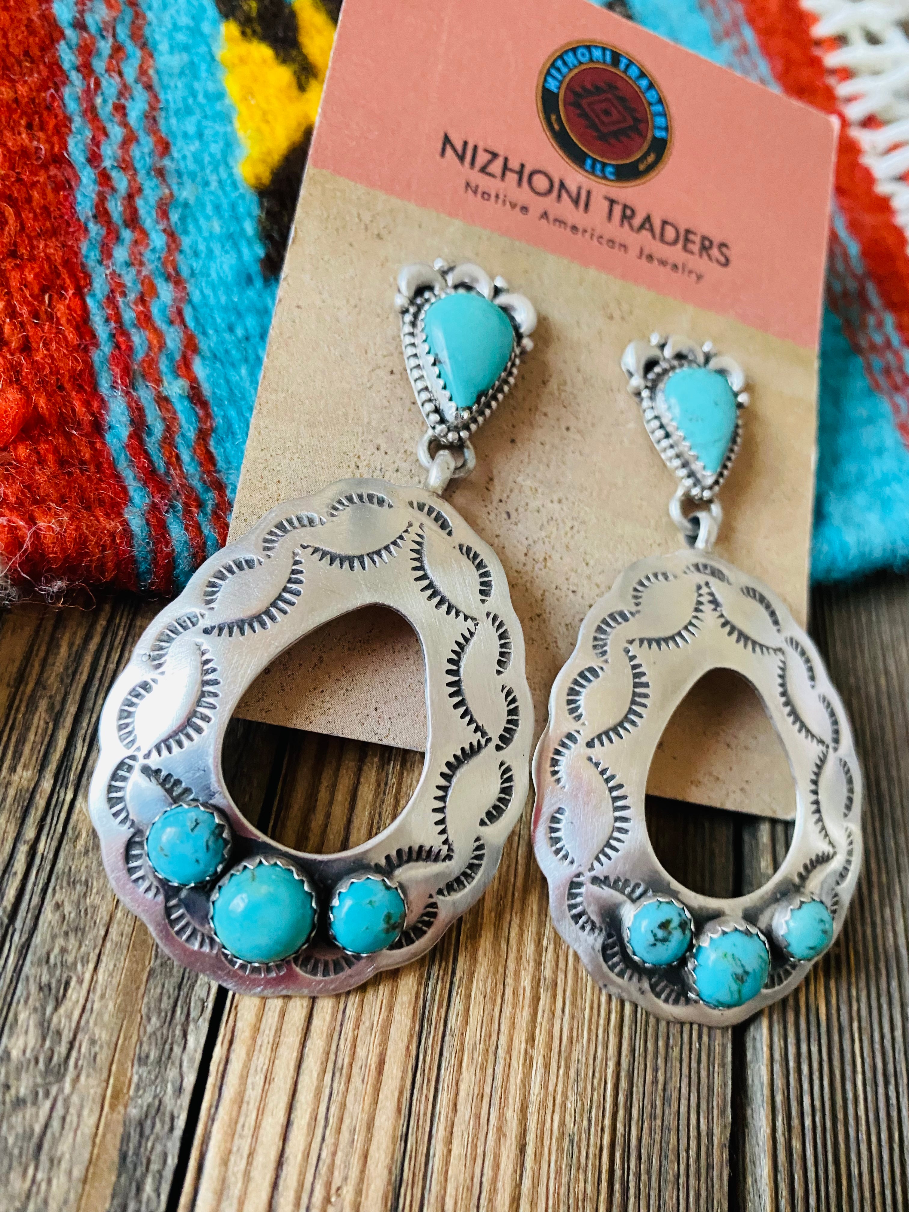Handcrafted Turquoise & Sterling Silver Concho Dangle Earrings