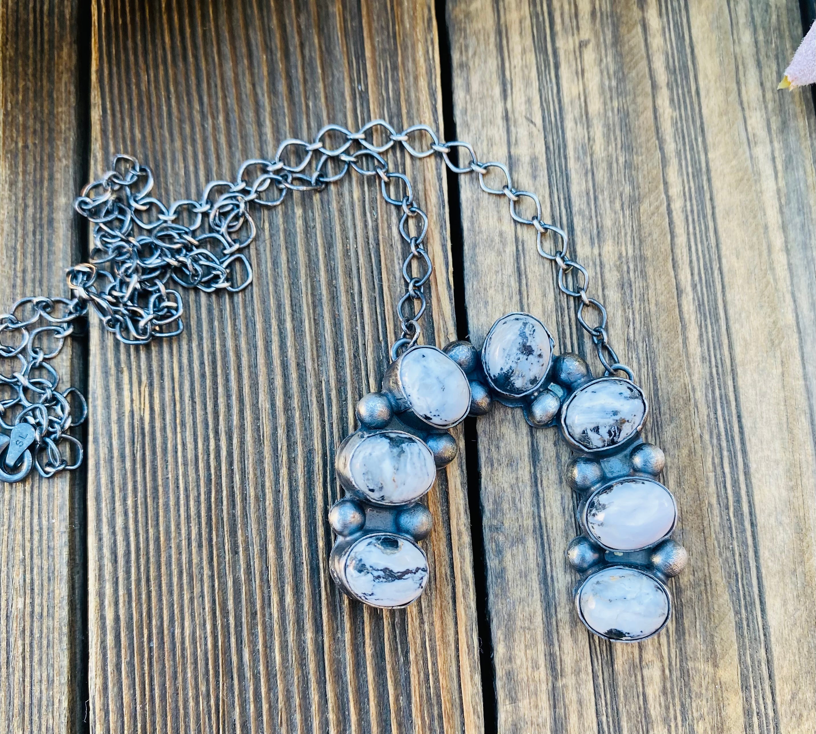 Handcrafted Sterling Silver & White Buffalo Naja Necklace Signed