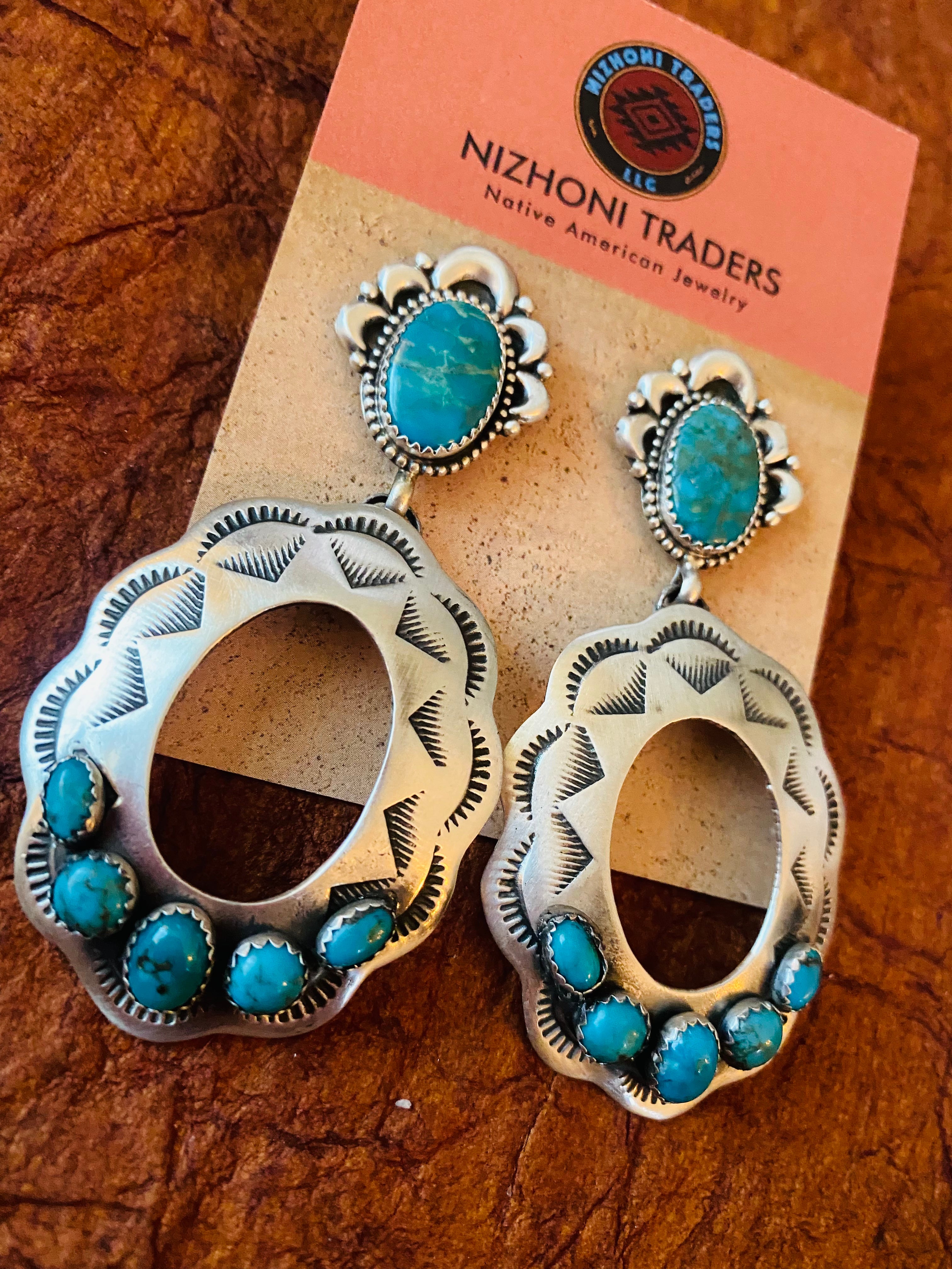 Handcrafted Sterling Silver & Turquoise Concho Dangle Earrings