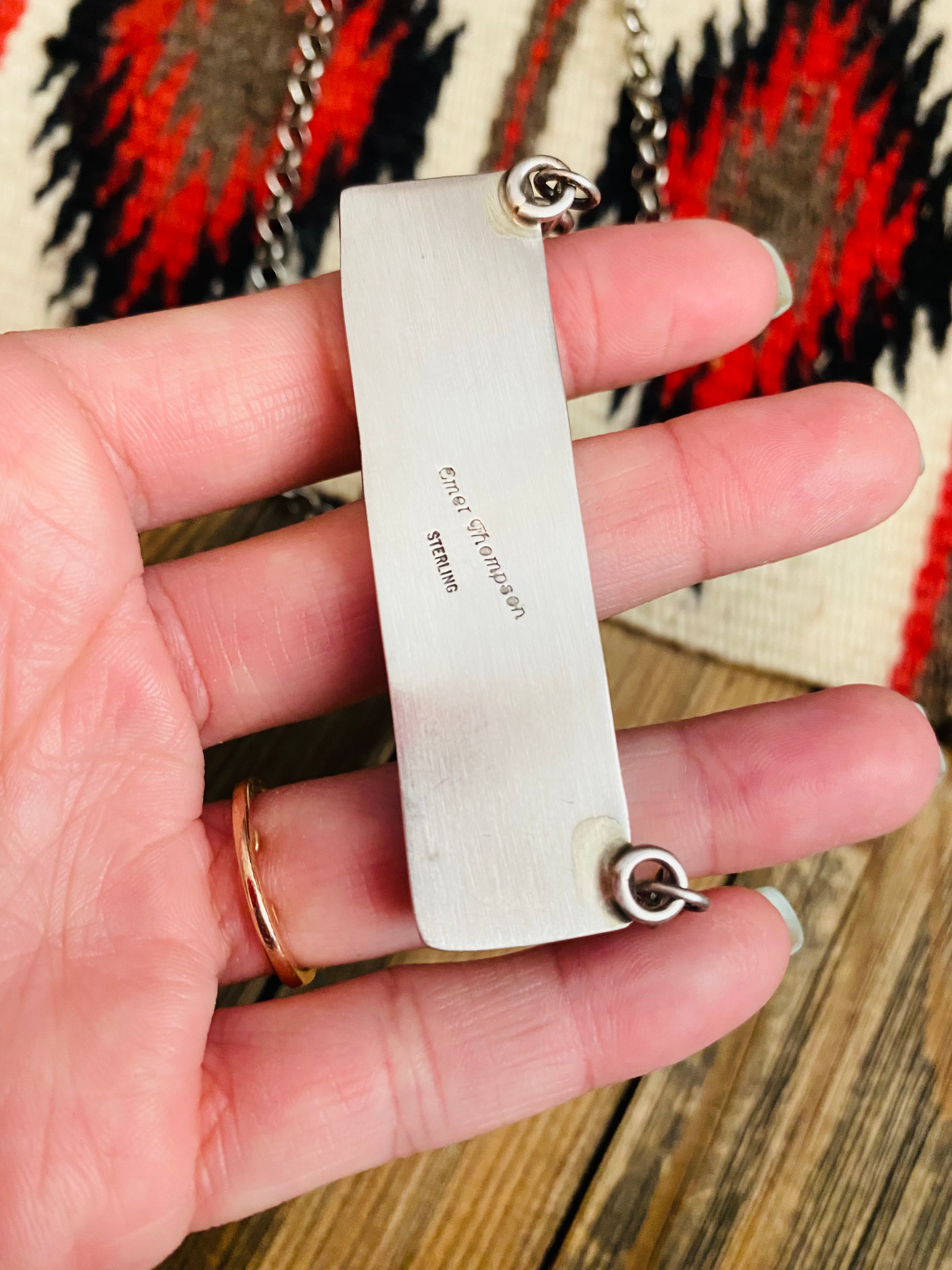 Handcrafted Sterling Silver & Pink Dream Mohave Bar Necklace Signed