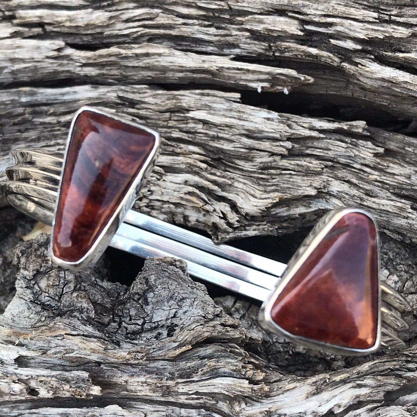 Navajo Spiny Oyster & Sterling Silver Bracelet Cuff Signed