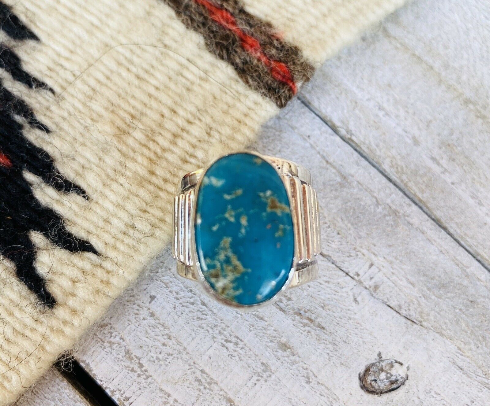 Handcrafted Sterling Silver & Royston Turquoise Cigar Band Rings