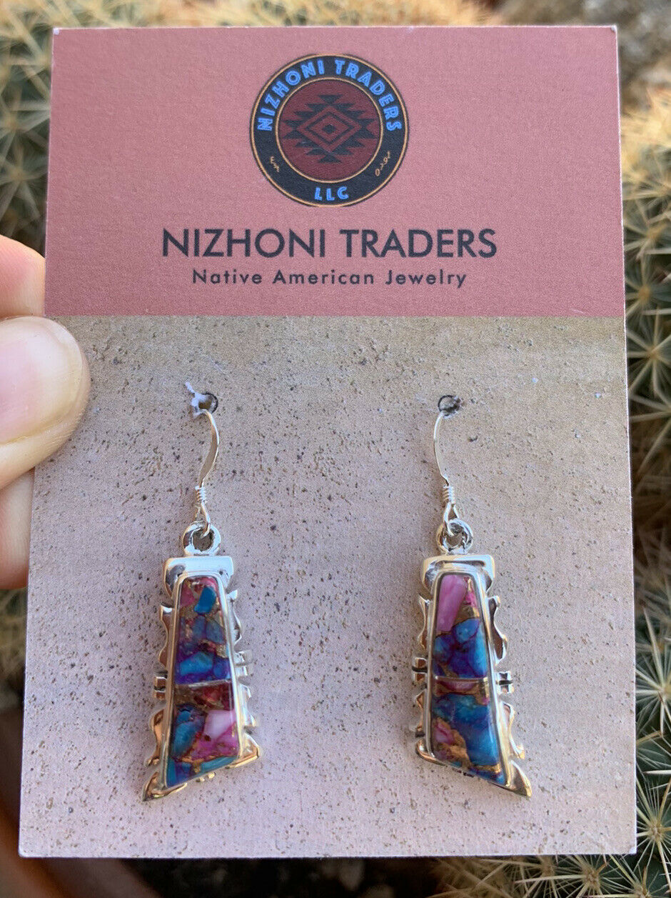 Handcrafted Pink Dream Mohave Sterling Silver Wavy Dangle Earrings