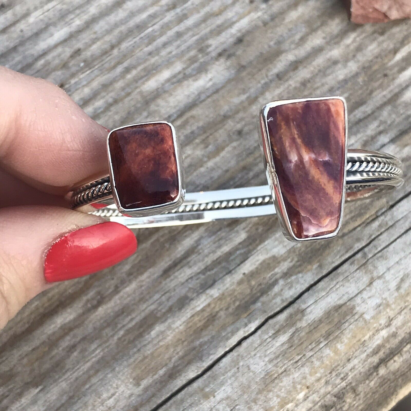 Handcrafted Floating Spiny Oyster Sterling Silver Cuff Bracelet Stamped