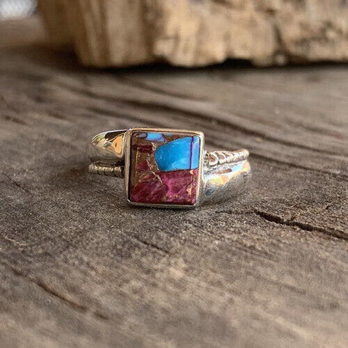 Handcrafted Pink Dream Mojave & Sterling Silver Square Stone Ring