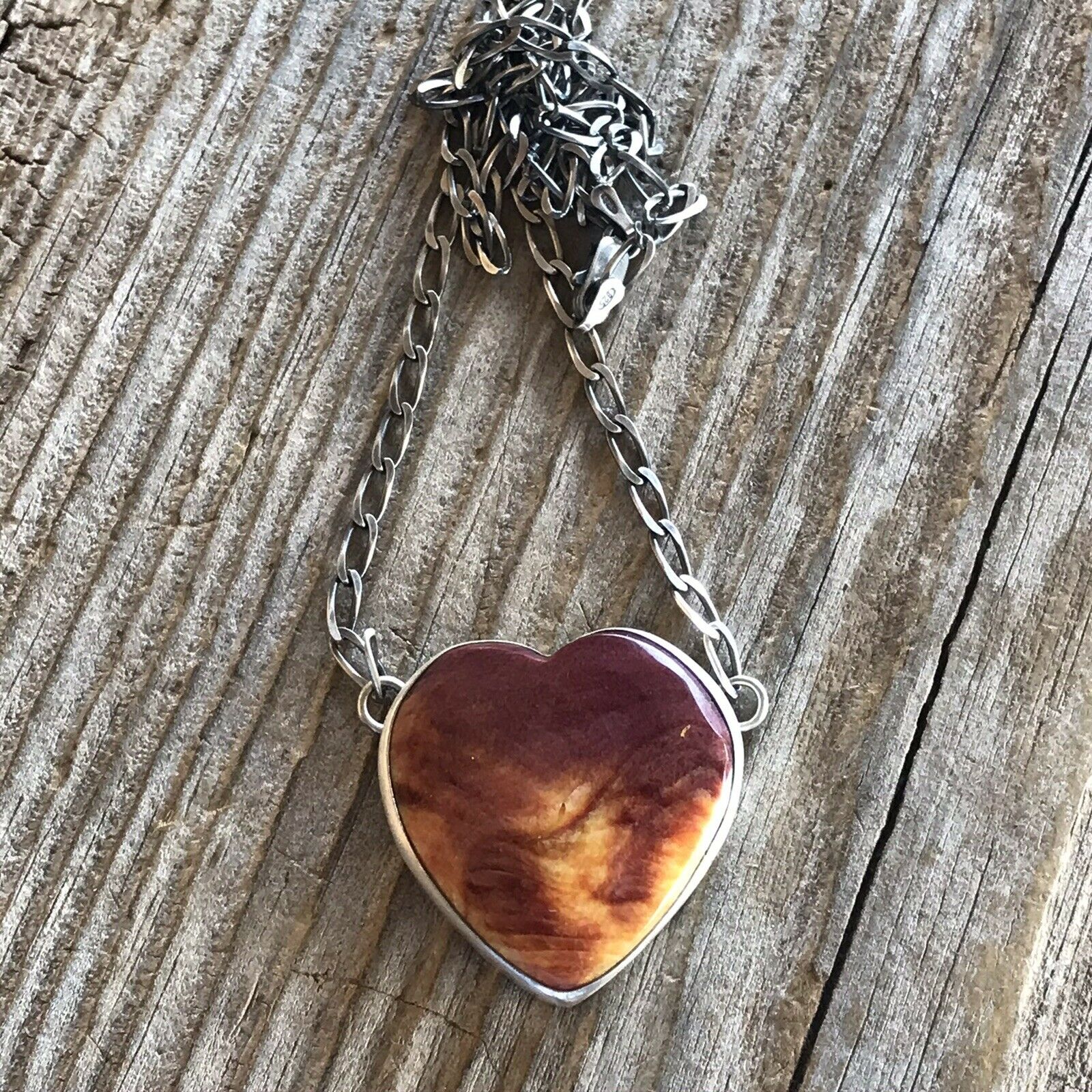 Handcrafted Purple Spiny And Sterling Silver Heart Necklace Signed