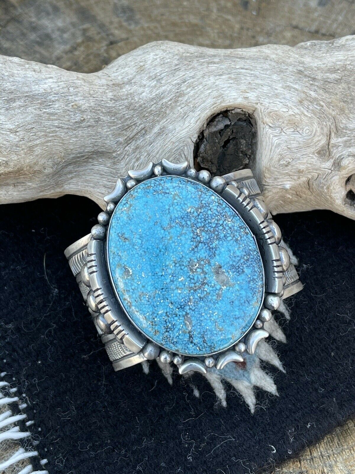 Handcrafted Southwest Kingman Turquoise & Sterling Silver Cuff Signed Danny Clark