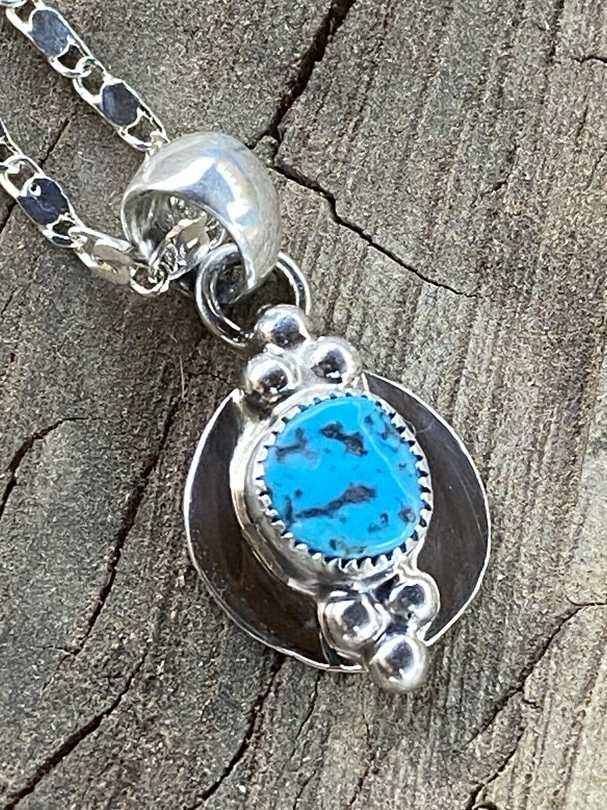 Handcrafted Handmade Sterling Silver & Kingman Turquoise Square Pendant Signed