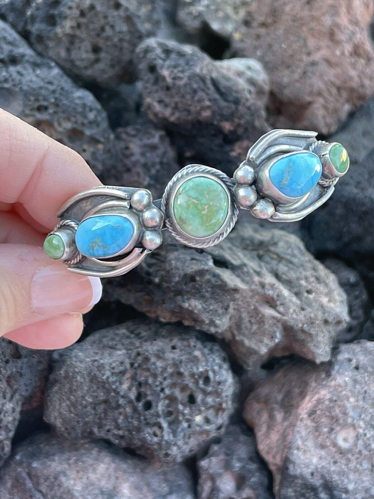 Navajo Sterling Sonoran Gold & Golden Hills Turquoise Cuff Bracelet Signed /