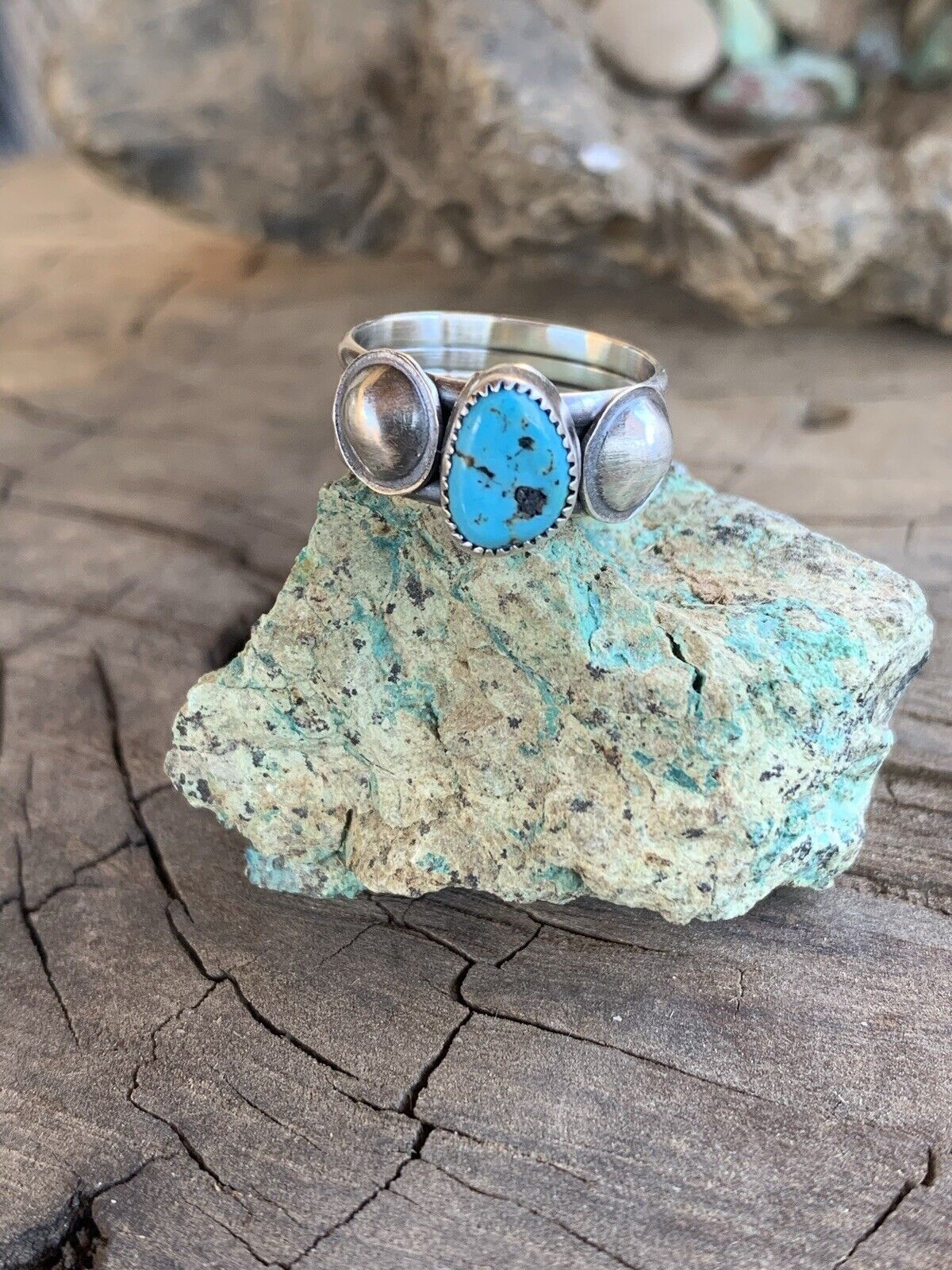 Handcrafted Turquoise & Sterling Silver 4 Row Ring