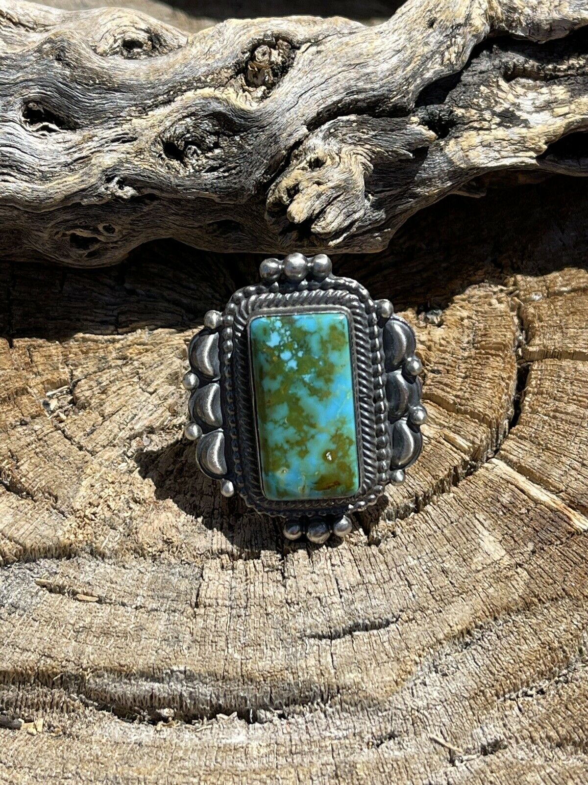 Handcrafted Sonoran Mountain Turquoise & Sterling Silver Statement Ring Size 9.5