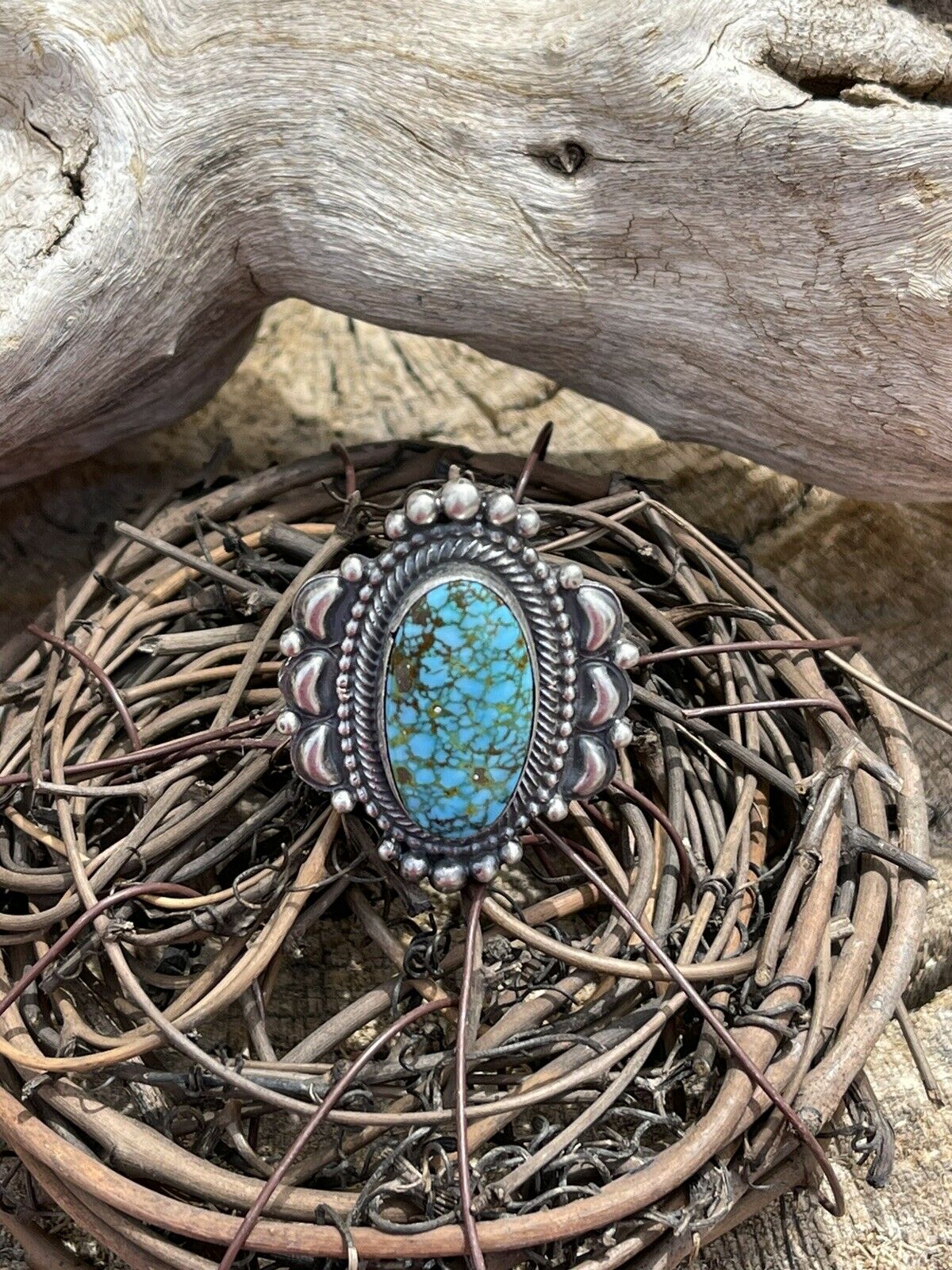 Handcrafted Sonoran Mountain Turquoise & Sterling Silver Statement Ring Size 8