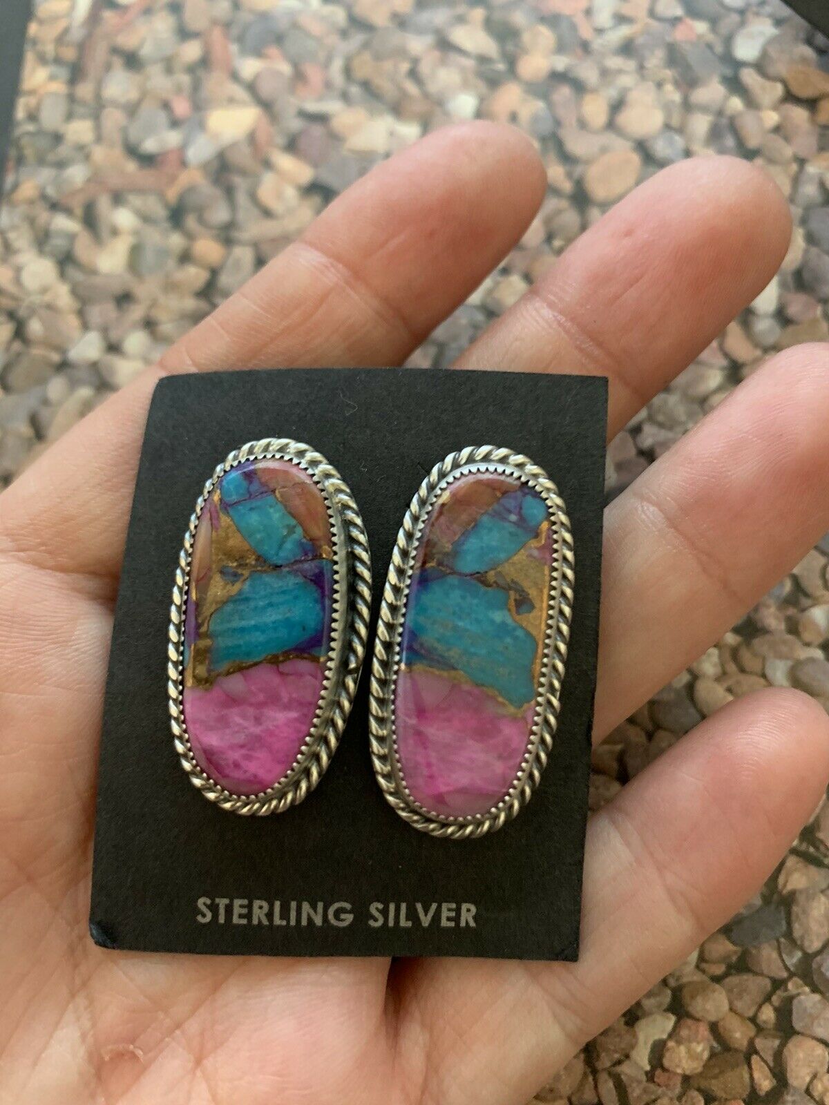 Handcrafted Pink Dream Mojave & Sterling Silver Oval Studs