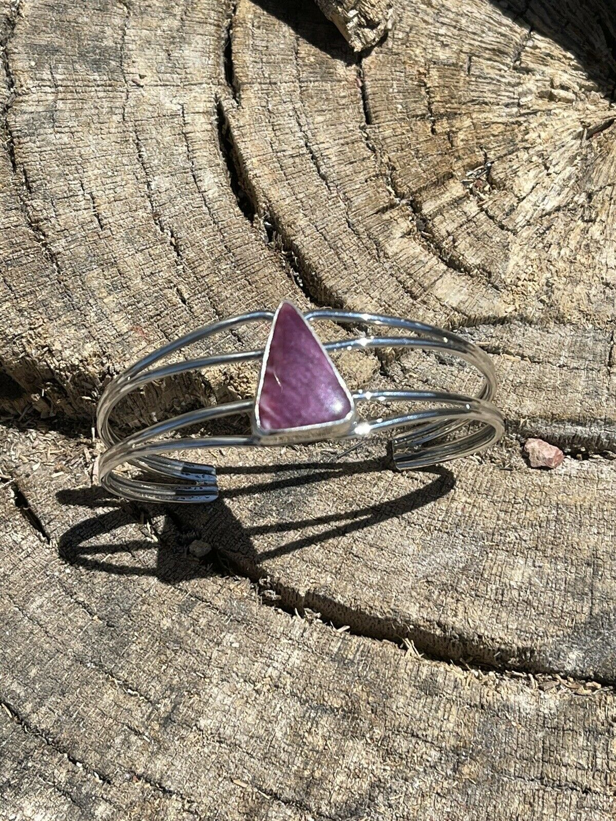 Handcrafted Purple Spiny Triangle Sterling Silver Cuff Bracelet /