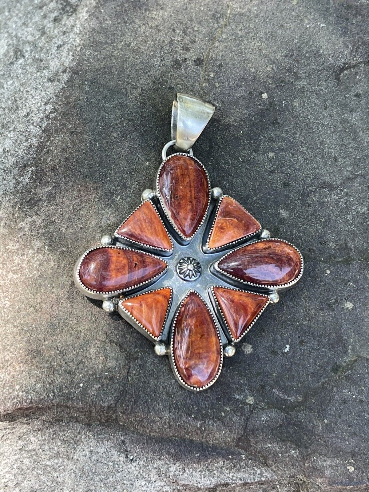 Navajo Sterling Silver Orange Spiny Jumbo Cluster Pendant